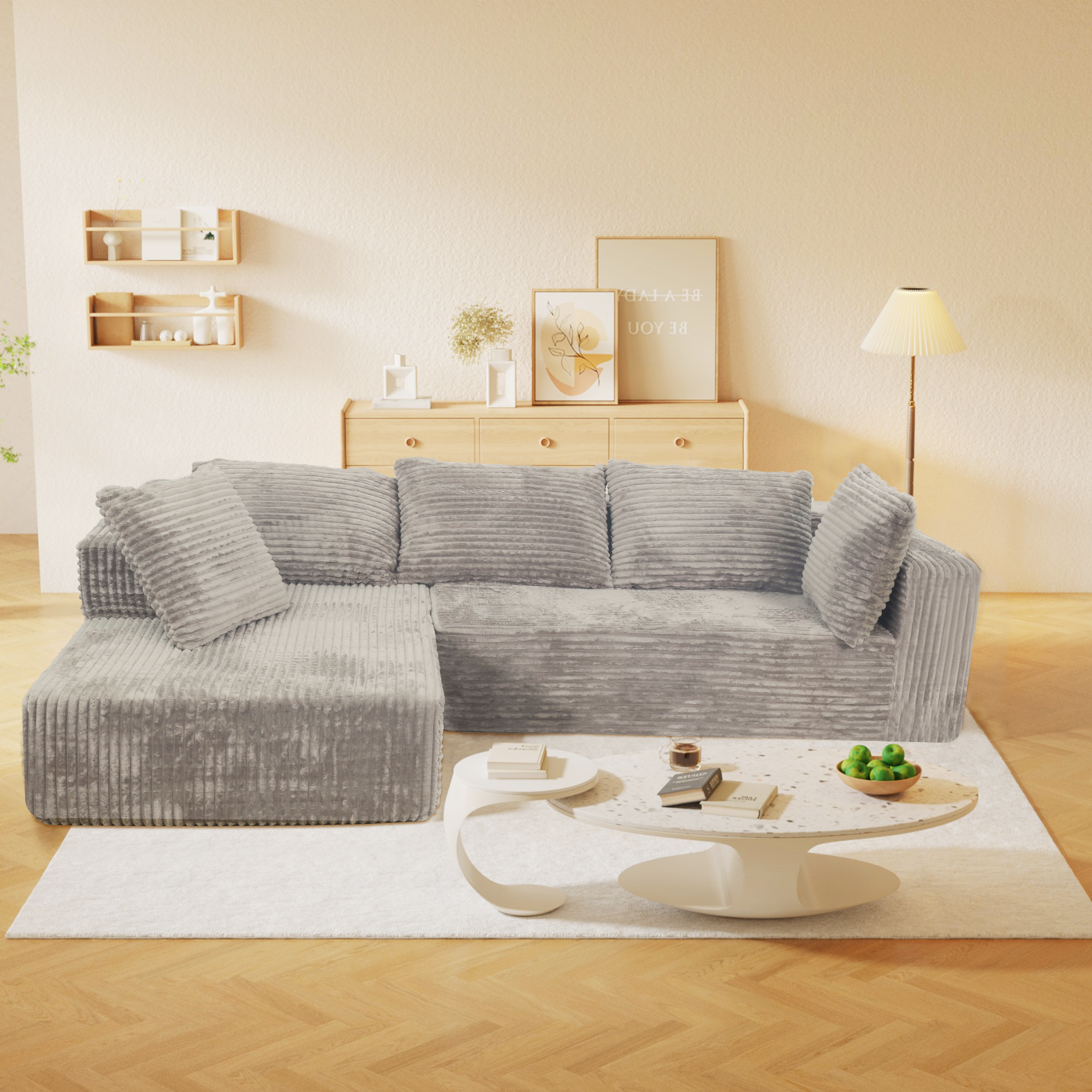 Modern Light Grey Modular L-Shaped Sectional Sofa