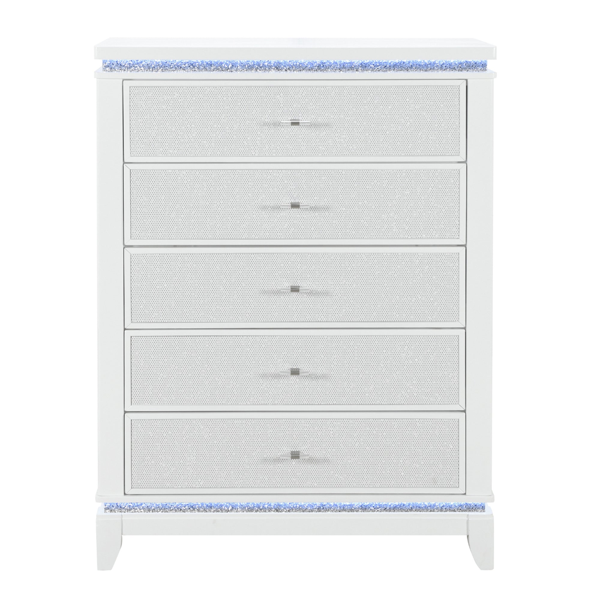 ADALID White Contemporary Chest with LED, Solid Wood & MDF