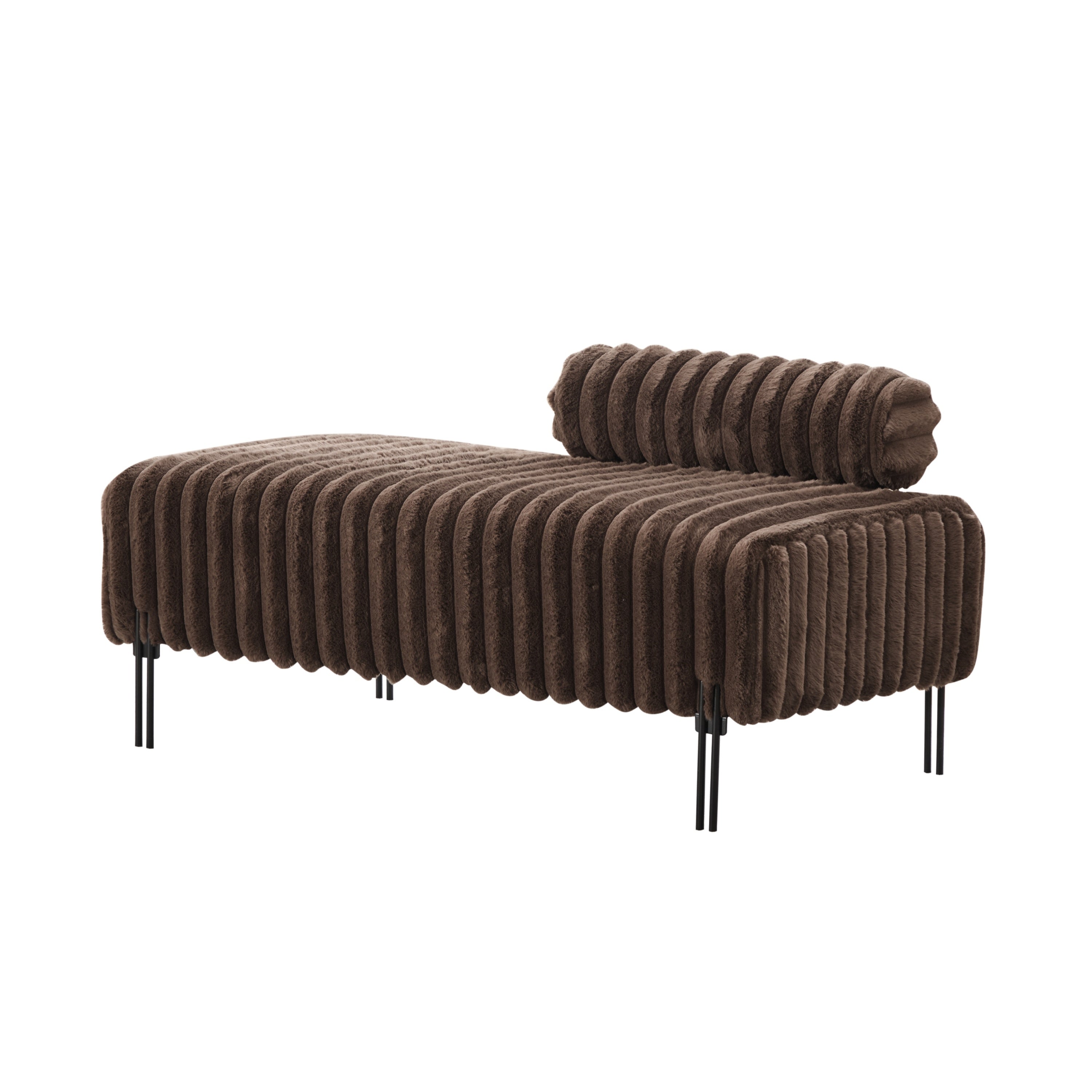 Stylish Brown Faux Fur Mini Loveseat - Metal Legs, Adj Back