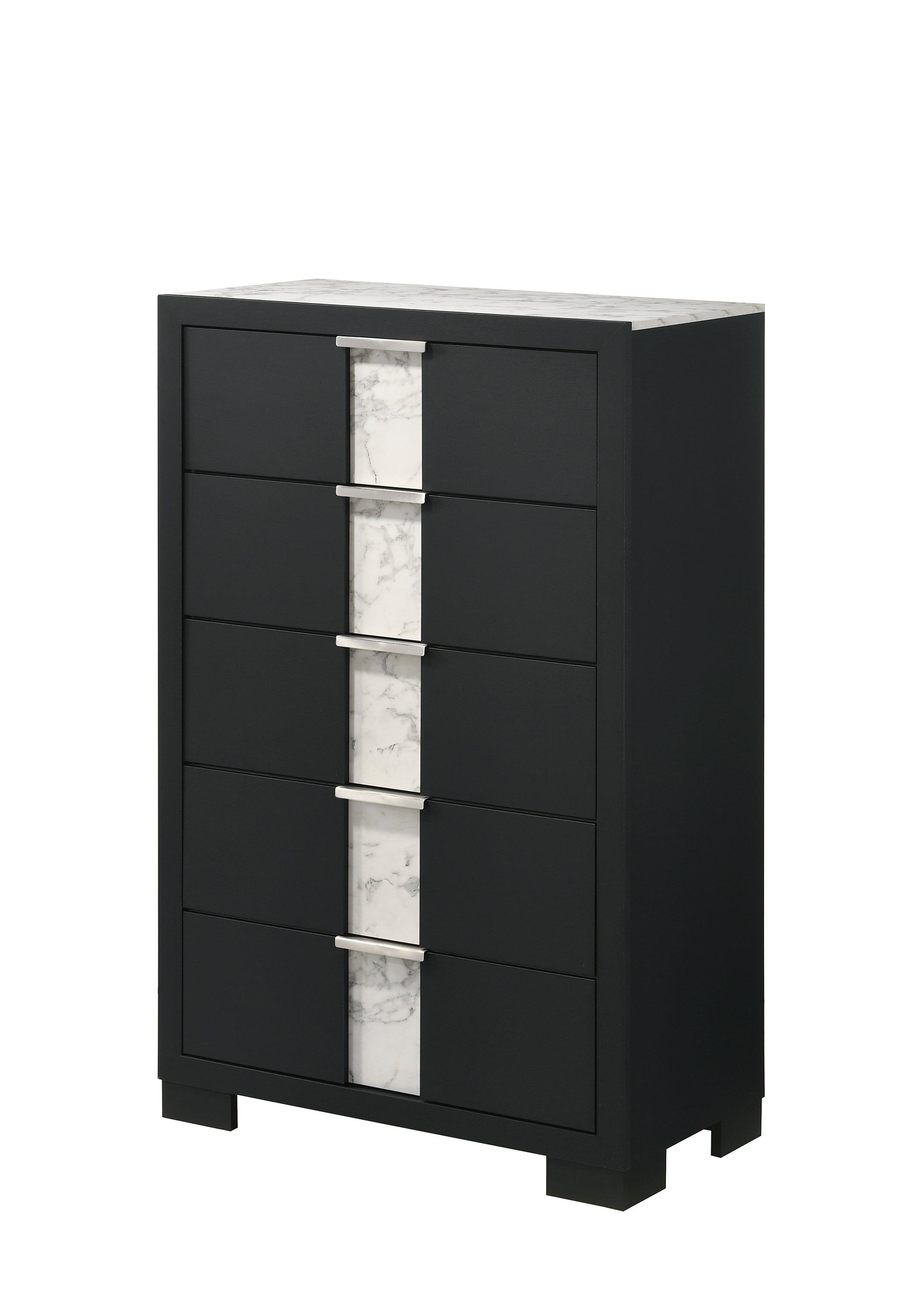 Contemporary Black 5-Drawer Chest - Metal Knobs Bedroom Furniture