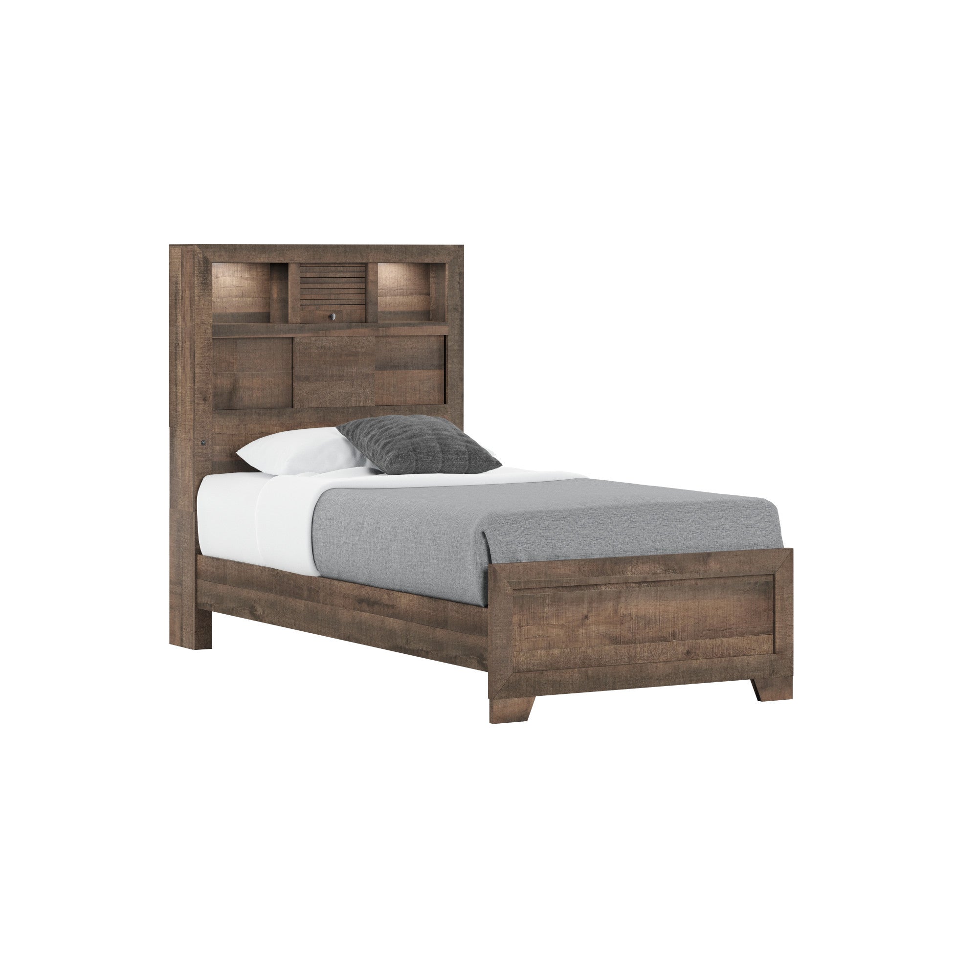 Brown Twin Bookcase Bed with Storage