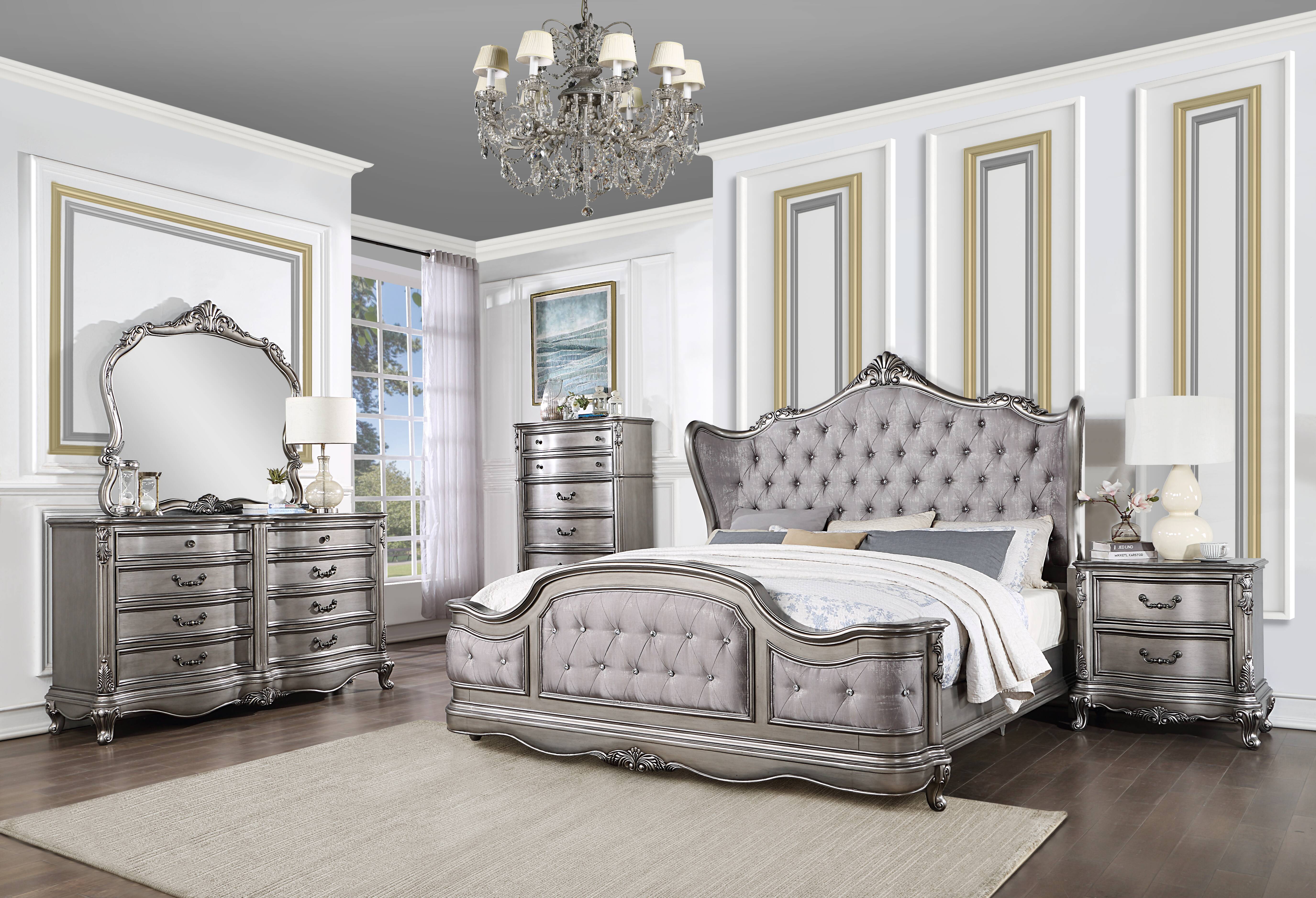 Ariadne Velvet & Antique Platinum California King Bed Luxury Furniture