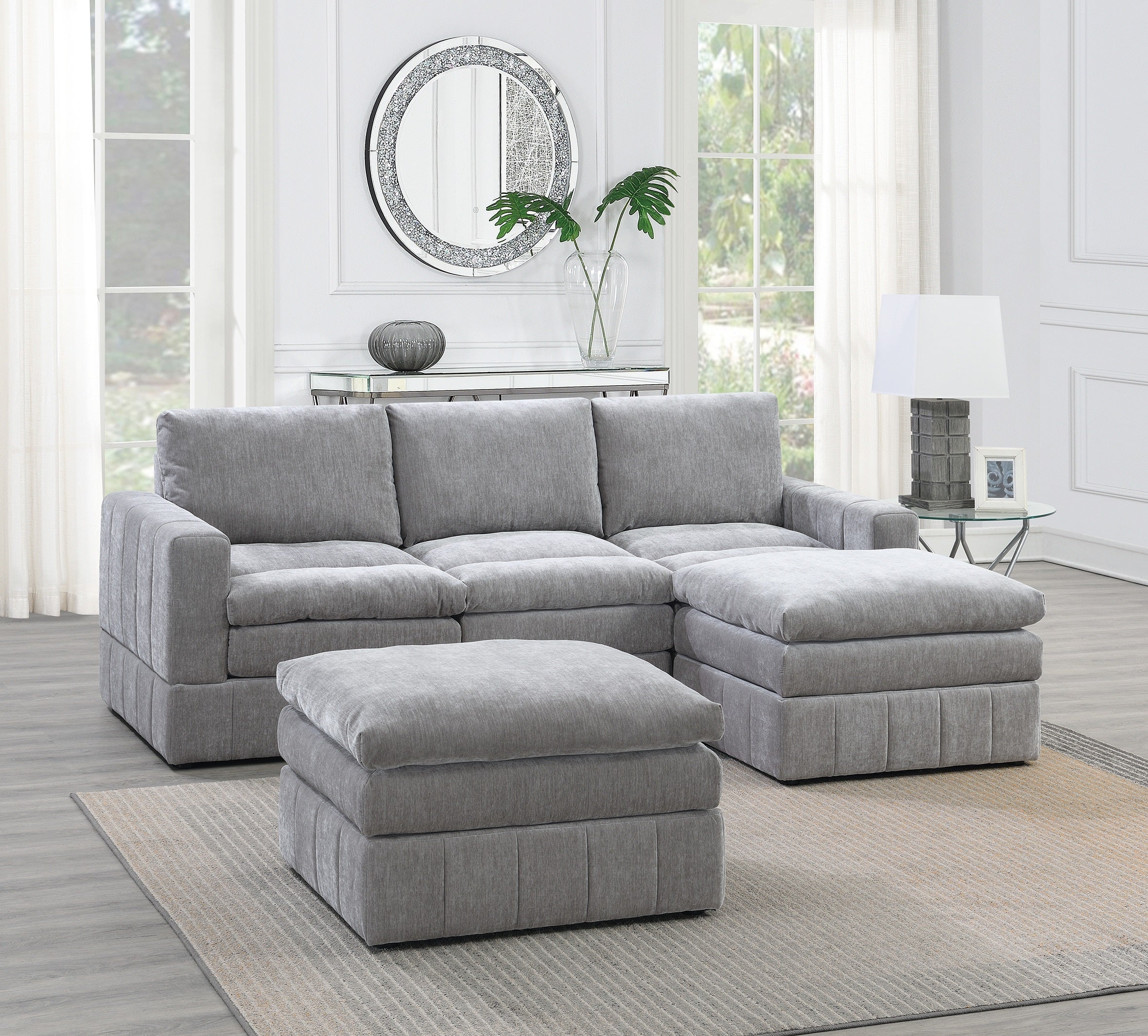 Contemporary 5pc Modular Sectional Set - Granite Fabric Plush