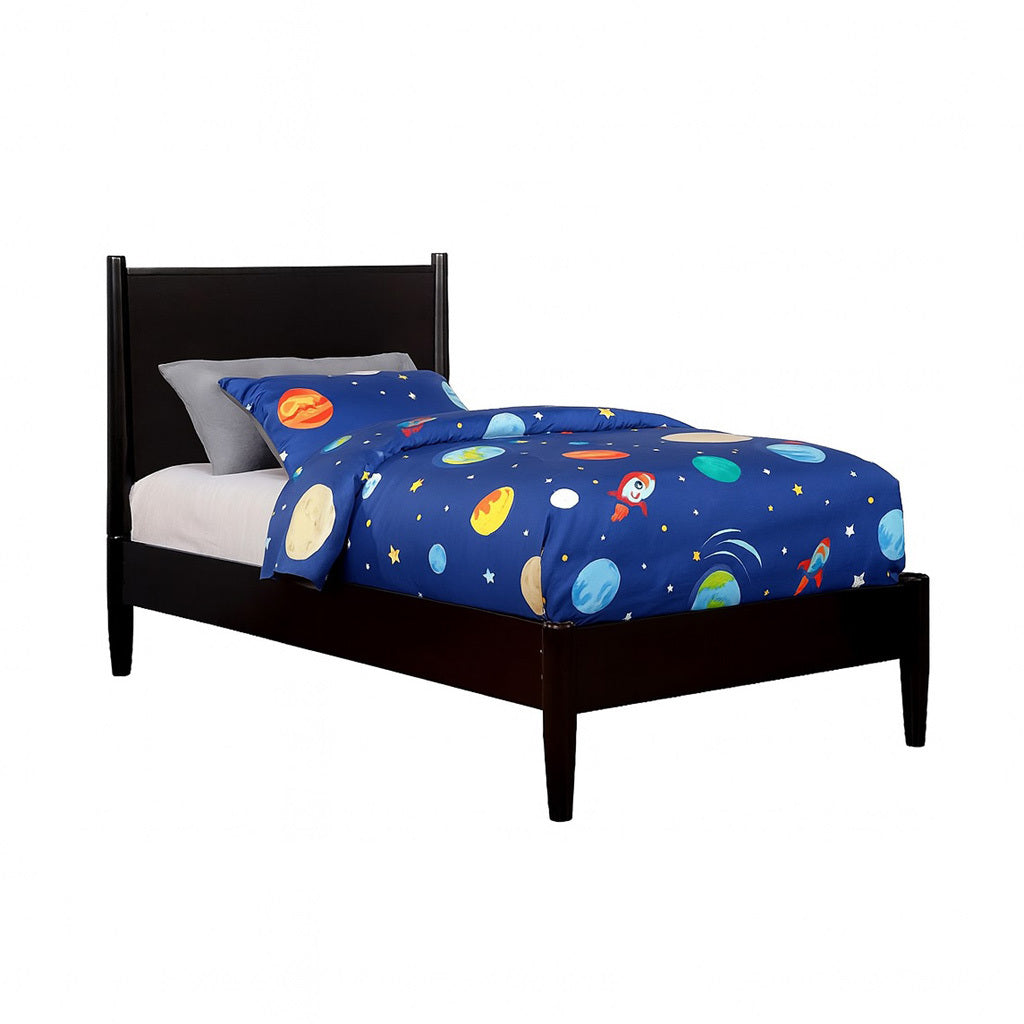 Mid-Century Modern Twin Wooden Platform Bed Black Finish: Sleek Design
