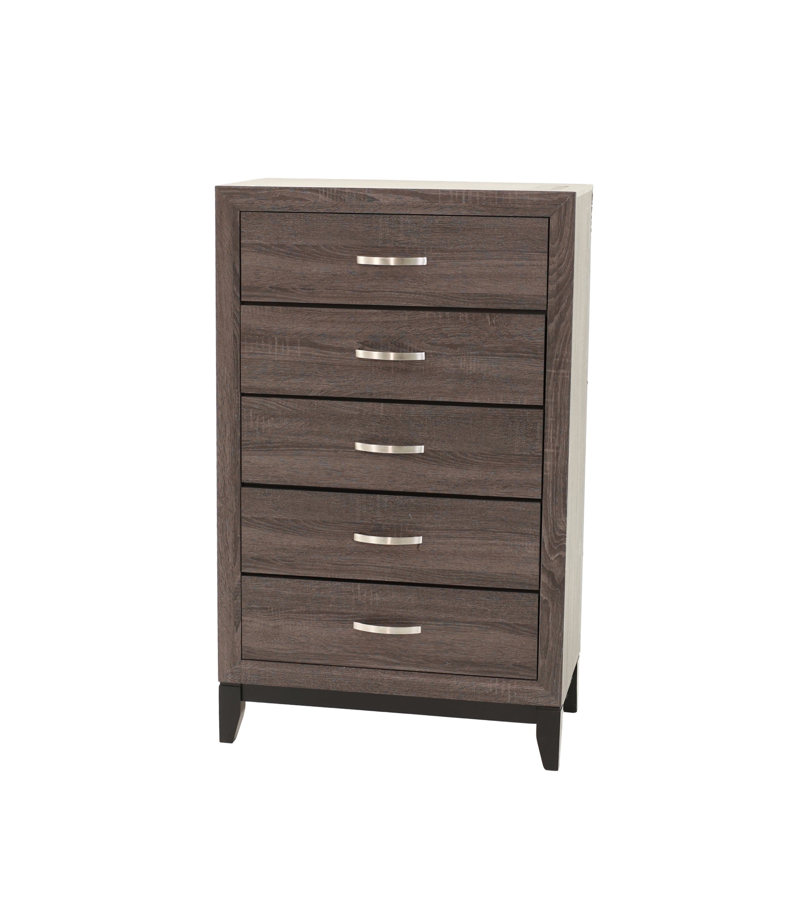 Rustic Grey Oak Solidwood 5-Drawer Tall Chest Storage
