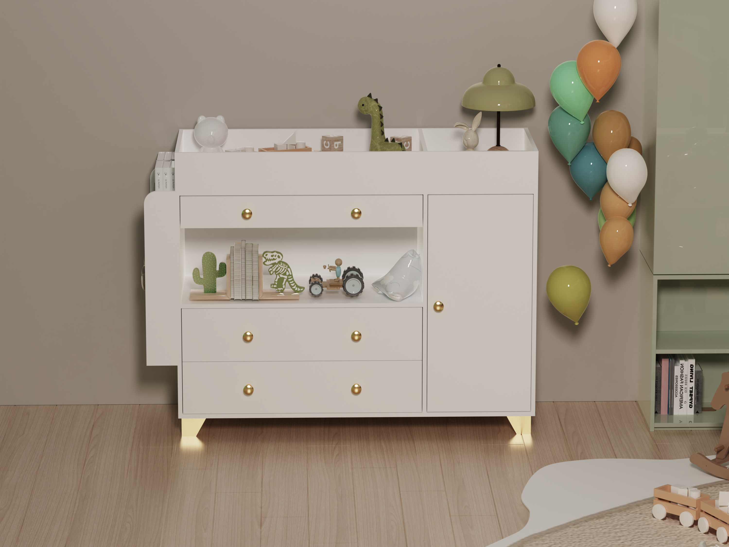 White Modern Changing Table Dresser | 3-Drawer Nursery Furniture