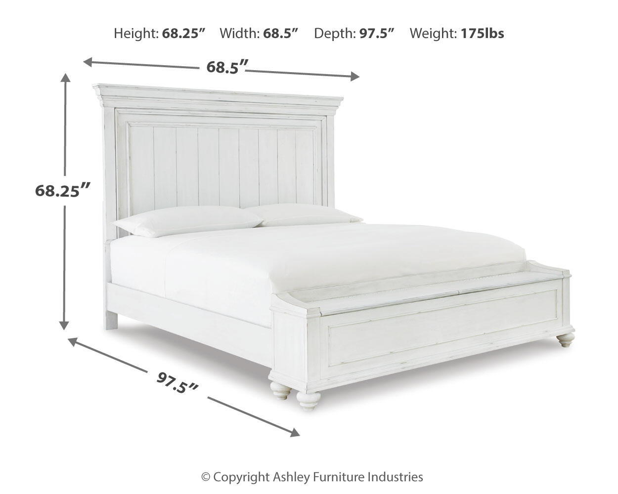 Kanwyn panel bed in white, vertical panel headboard and low platform footboard