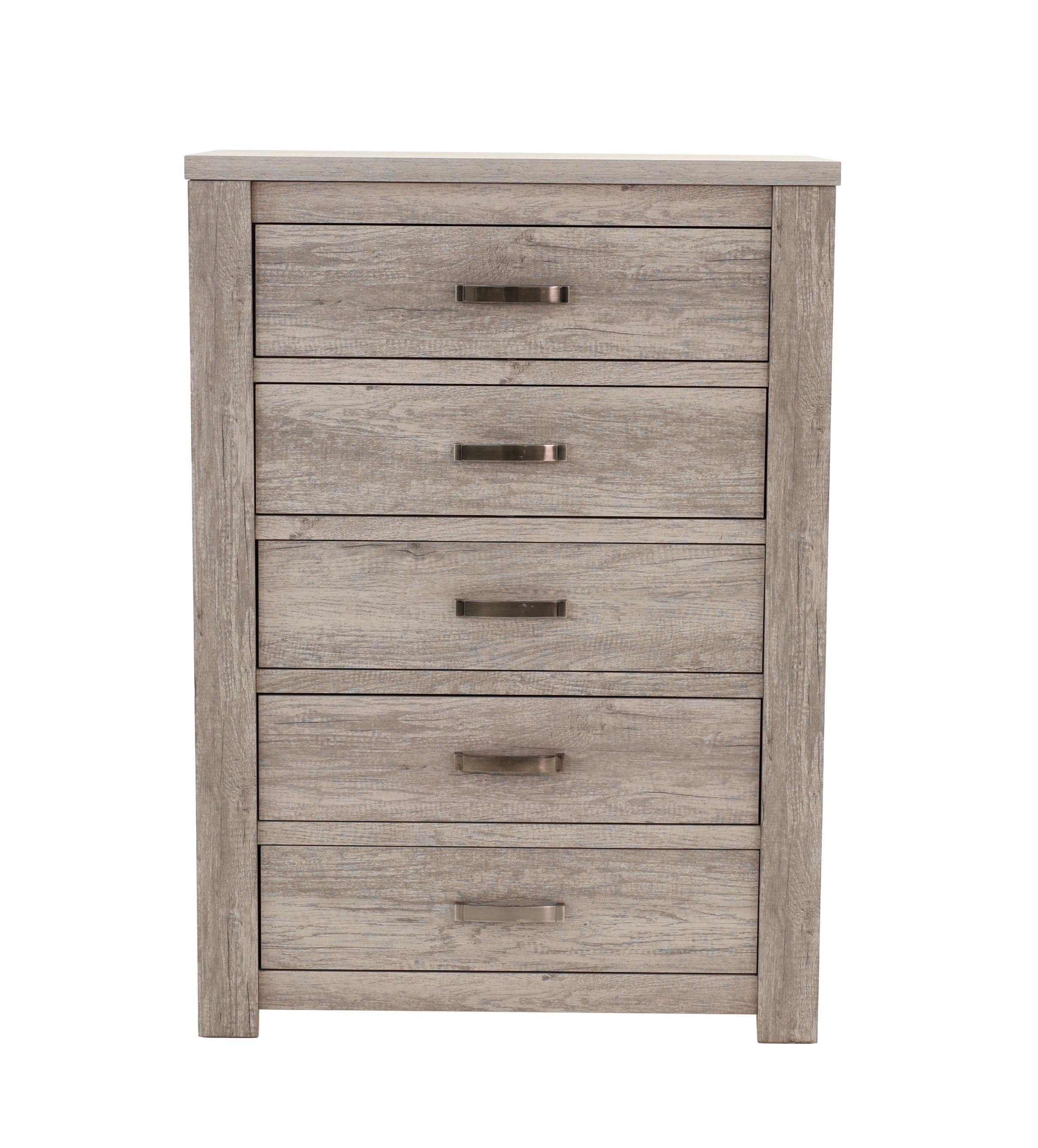 Rustic Light Grey Solidwood 5-Drawer Chest Bedroom Cabinet