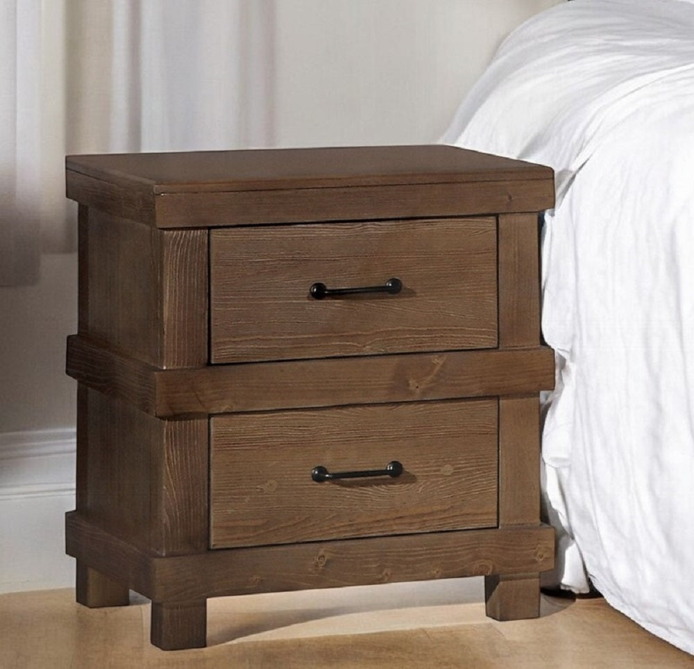 Antique Oak Nightstand - Traditional Bedroom 2-Drawer Wooden Furniture