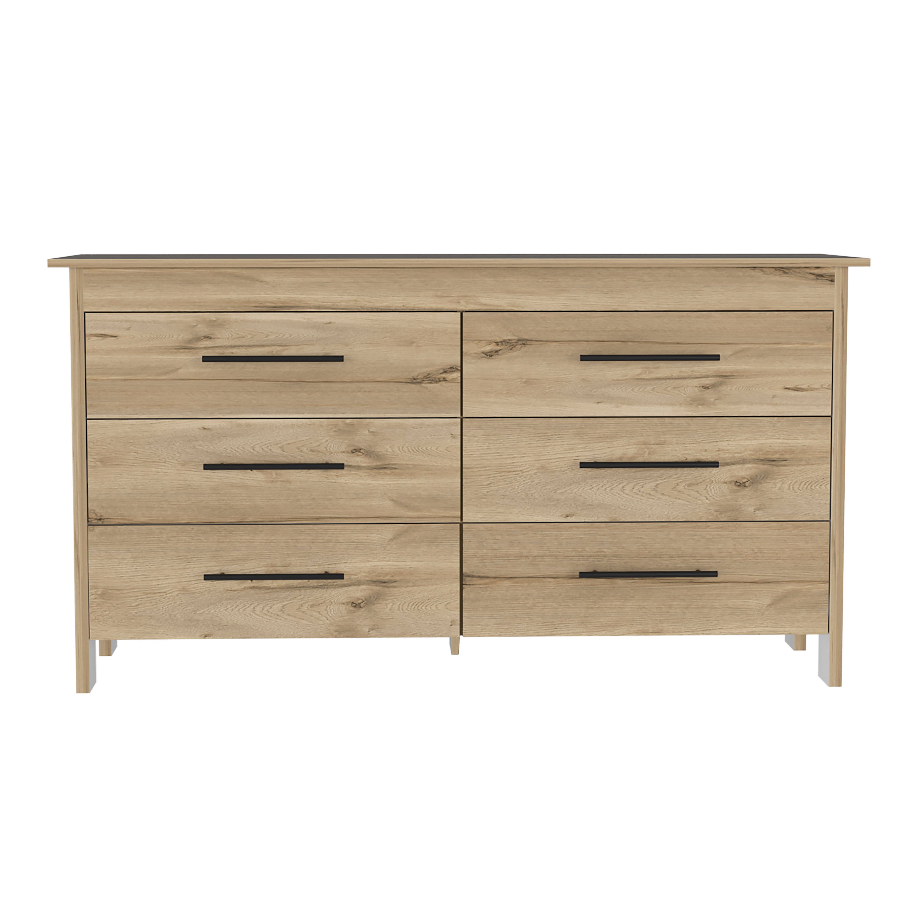 Wezz 6-Drawer Double Dresser - Light Oak & White