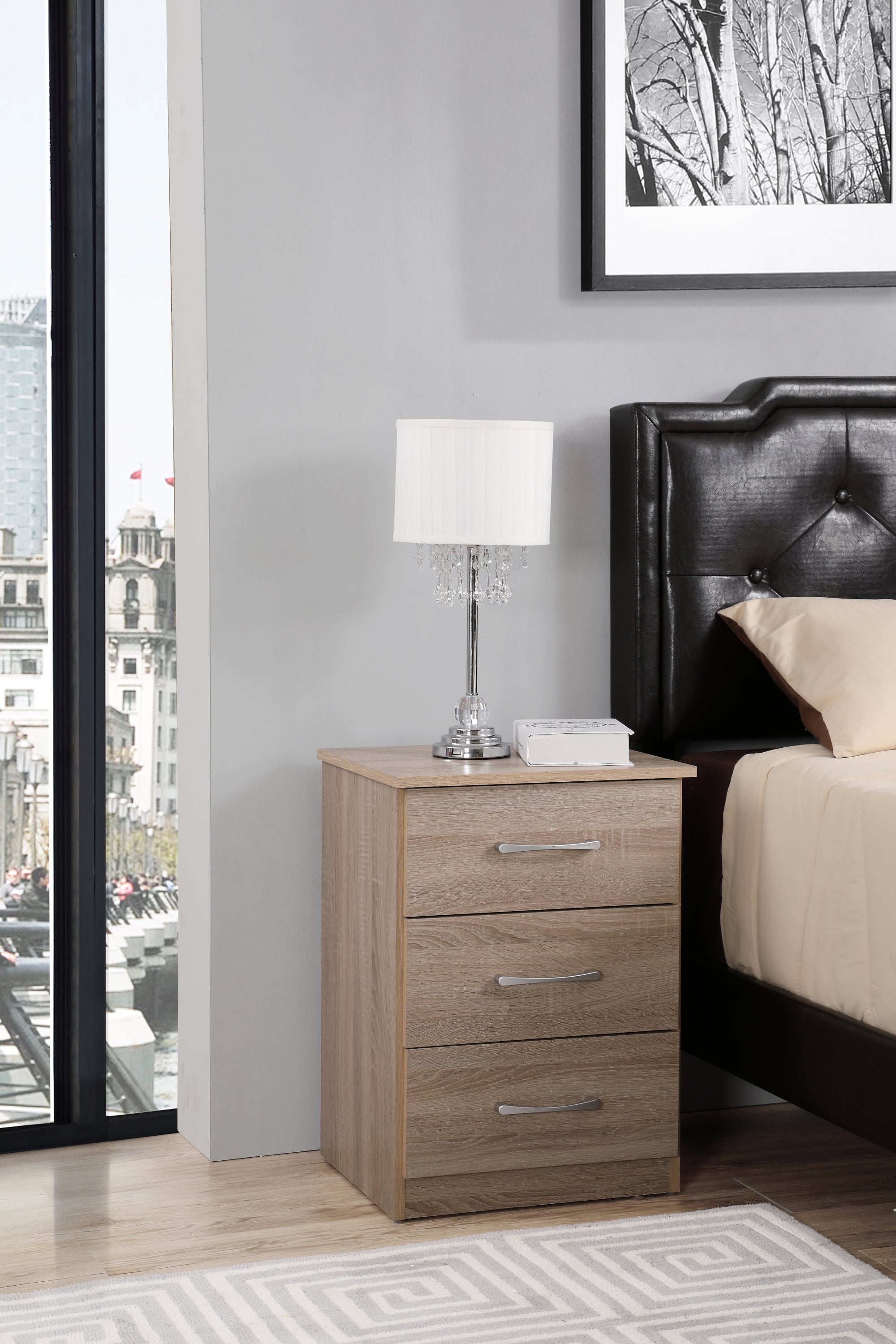 Elegant Contemporary Sandle Wood Nightstand - Modern Bedside Table