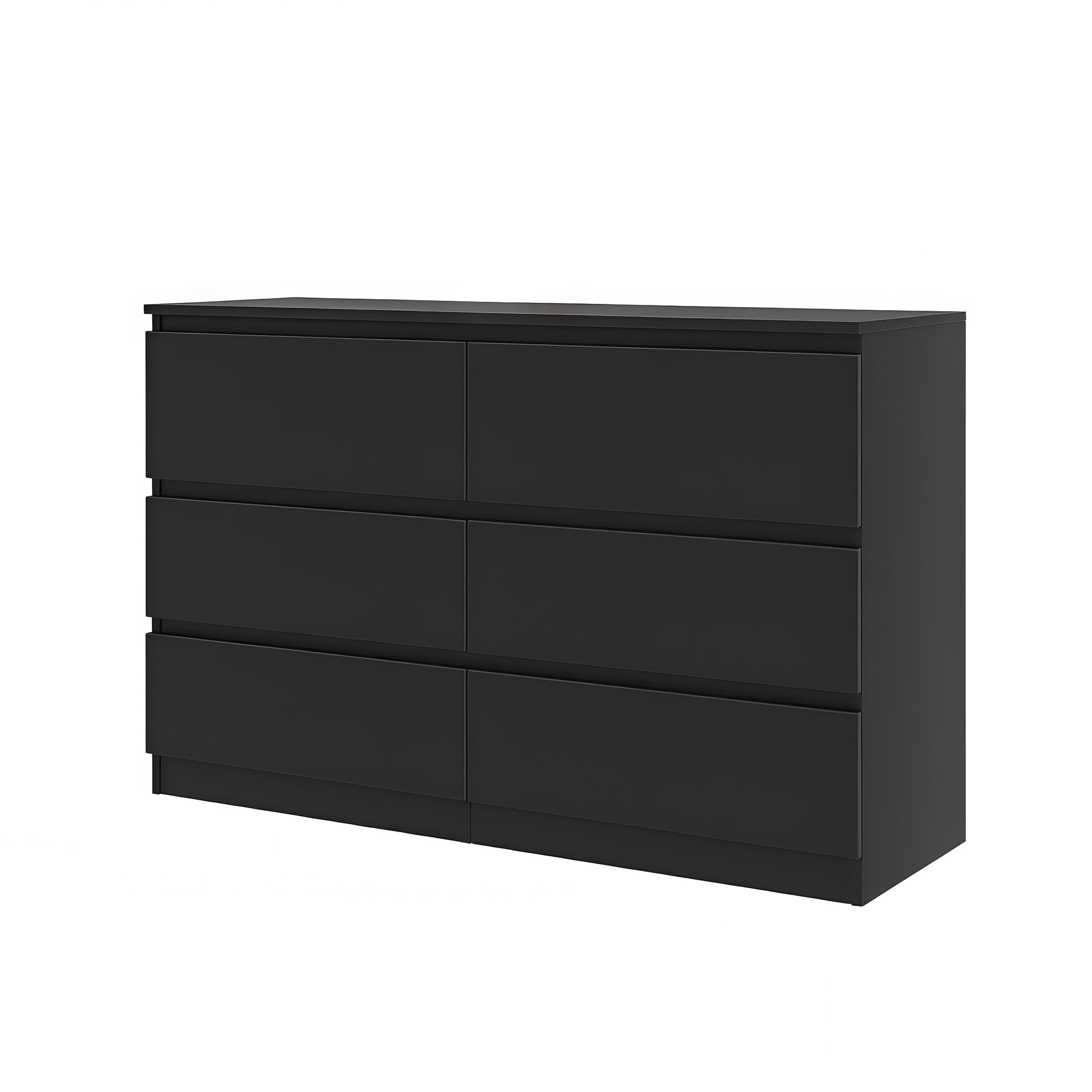 Modern Black 6-Drawer Dresser w/ Countertop & Hidden Handles