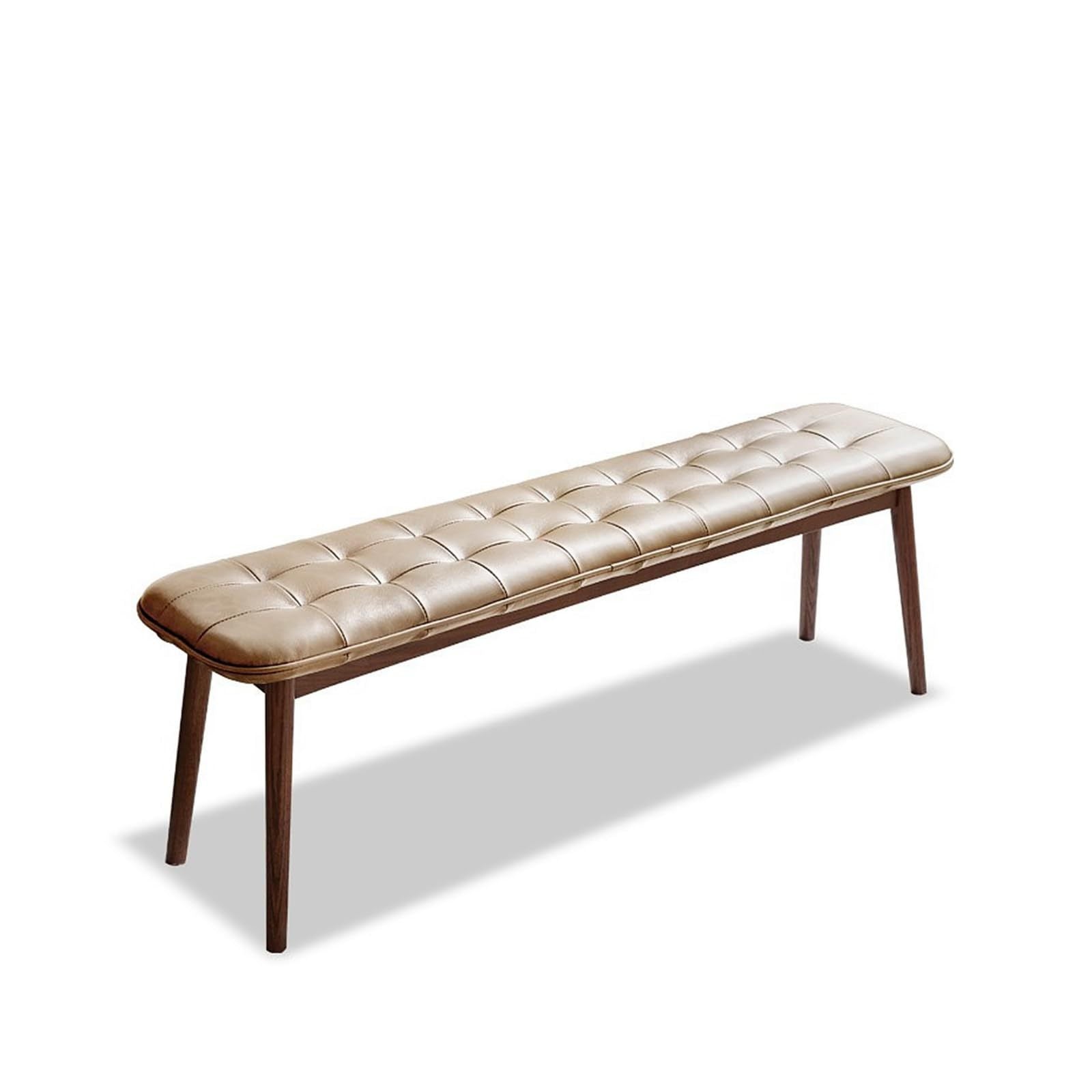 Khaki Natural Oak Bench: Dining, Living Room, Leather Cushion