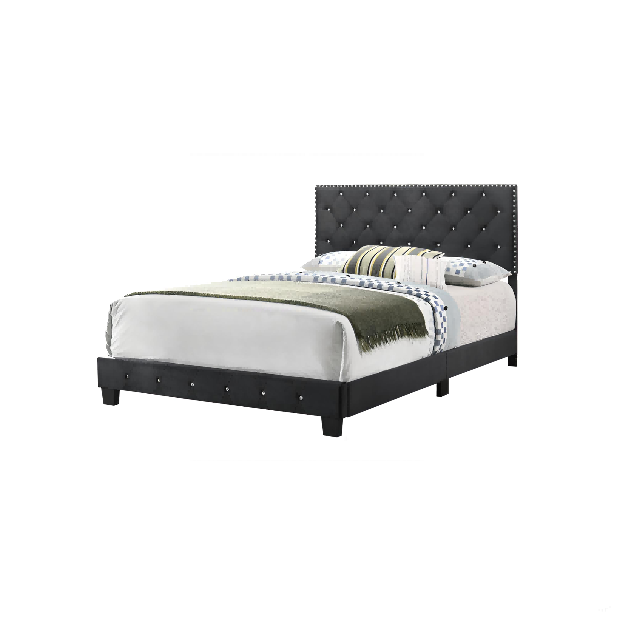Elegant Transitional Black Velvet Full Bed