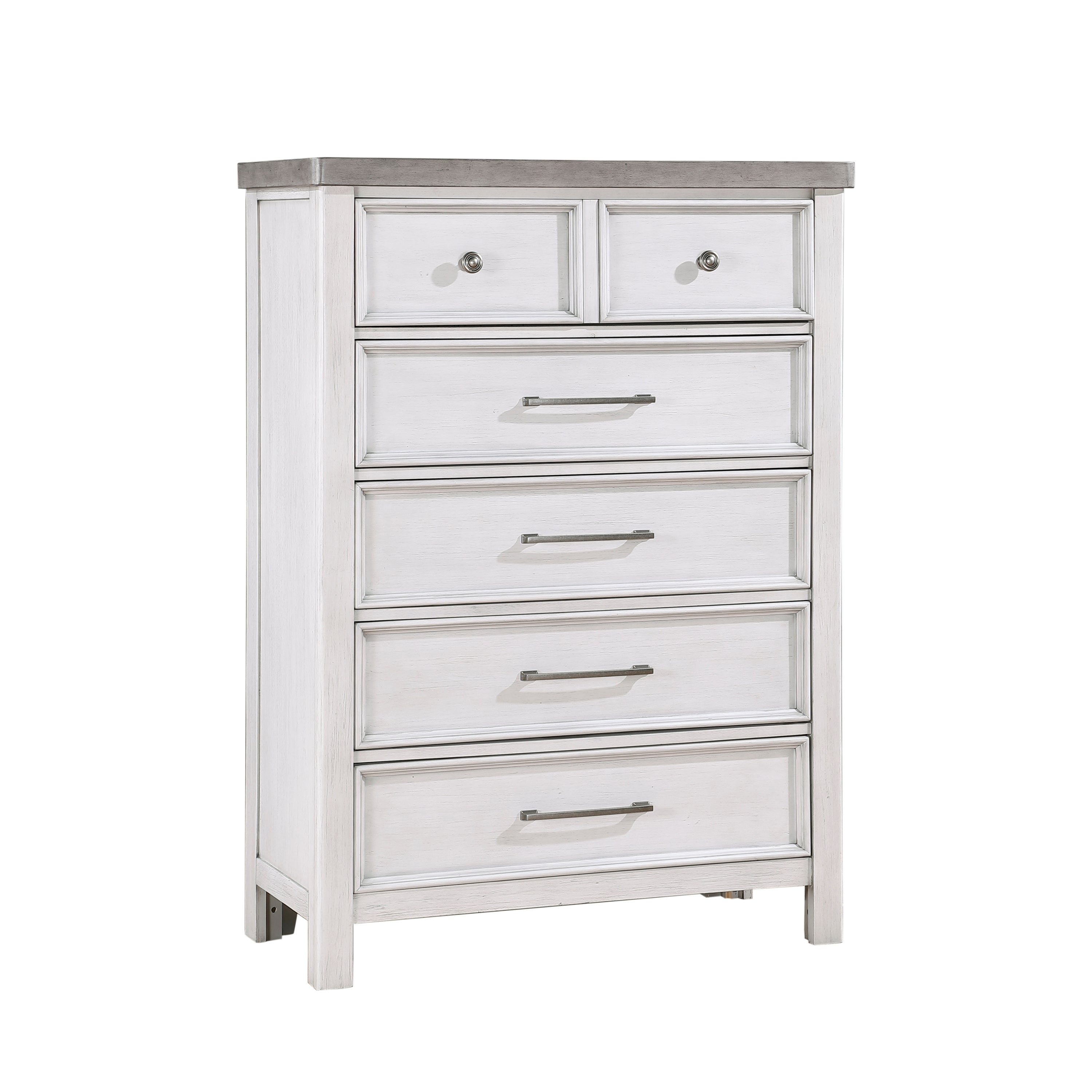 White Gray Classic 5-Drawer Bedroom Chest Wood Furniture