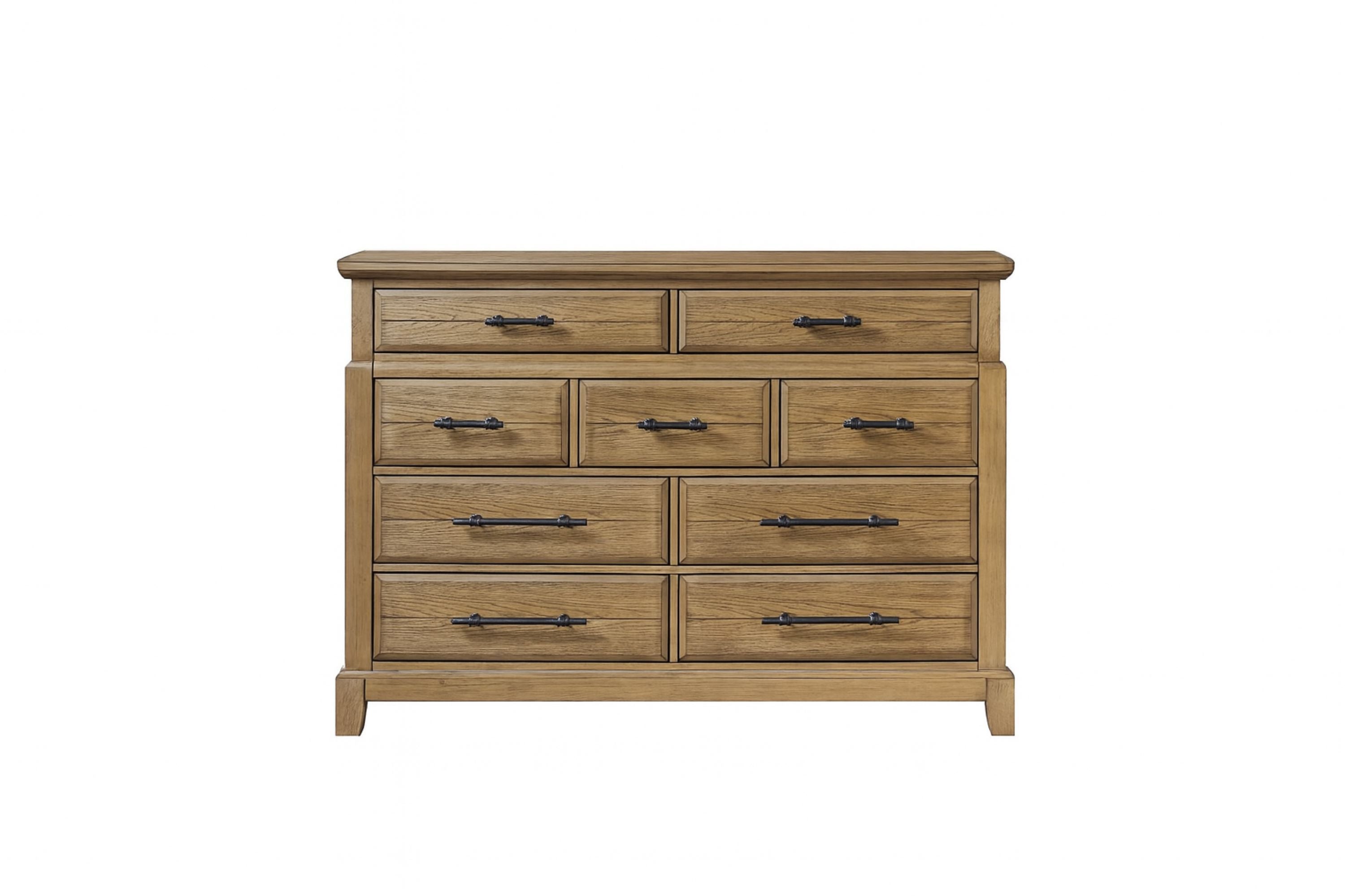 Caramel Finish 9-Drawer Dresser: Bedroom Storage