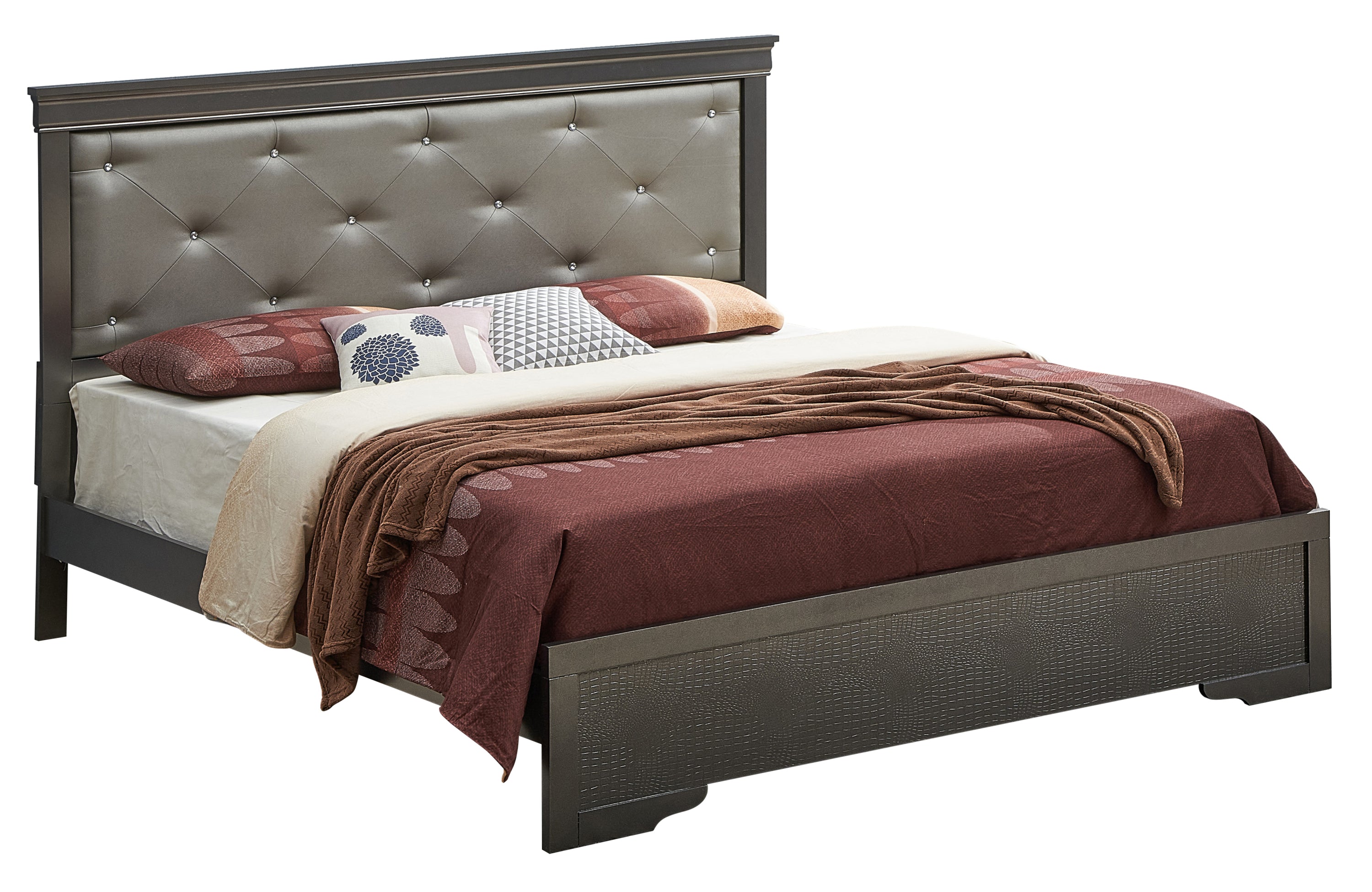 Metallic Black Transitional Queen Bed - Elegant & Modern Design