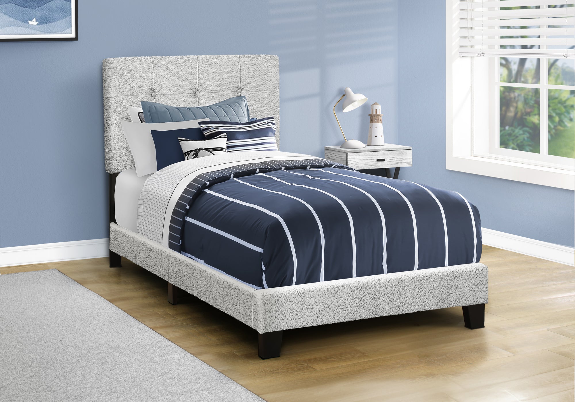 Youth Twin Upholstered Bed Frame - Light Grey Boucle