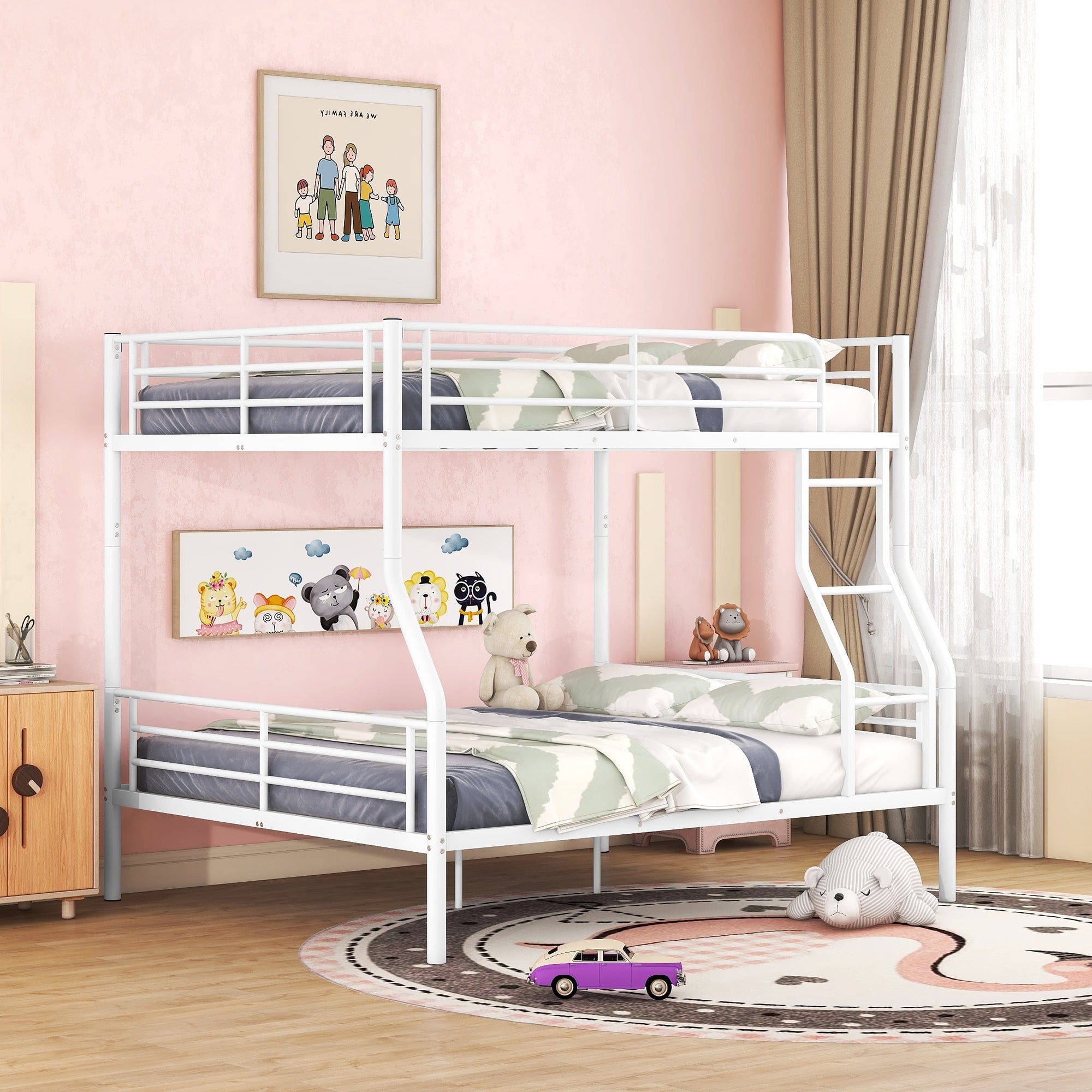 White Metal Full XL Over Queen Bunk Bed