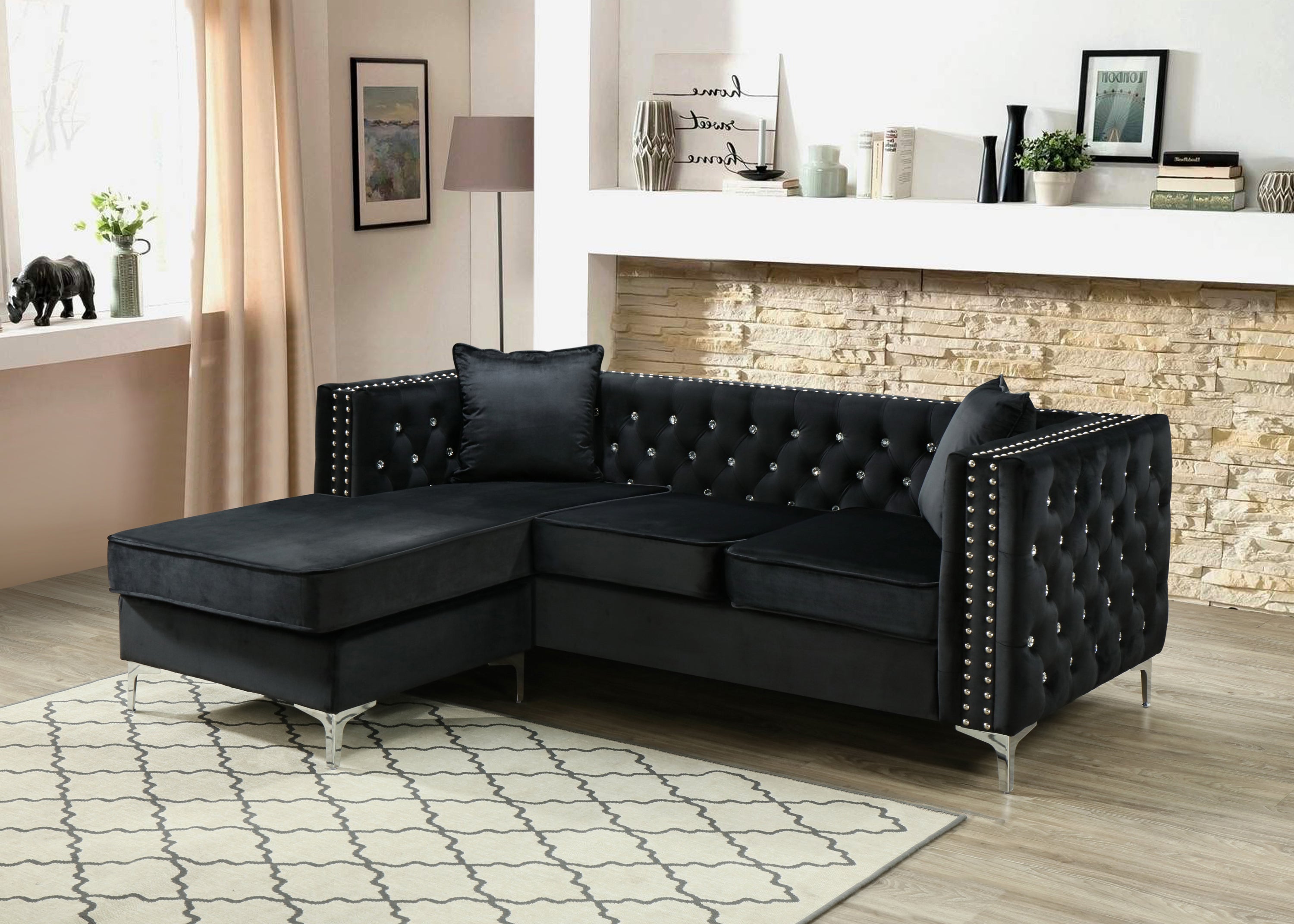 Paige G828B-SC Black Sofa Chaise
