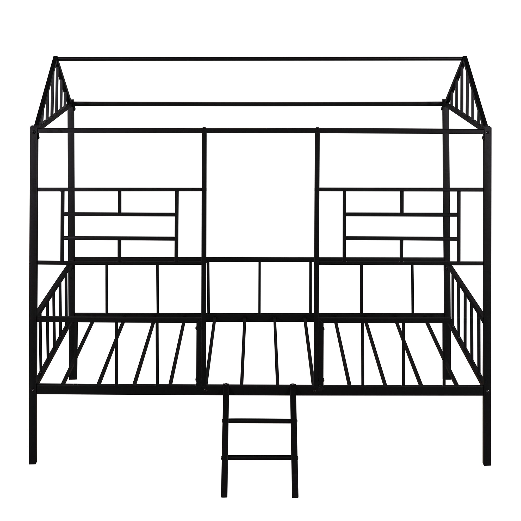Black Twin Metal House Bed Frame with Slatted Support