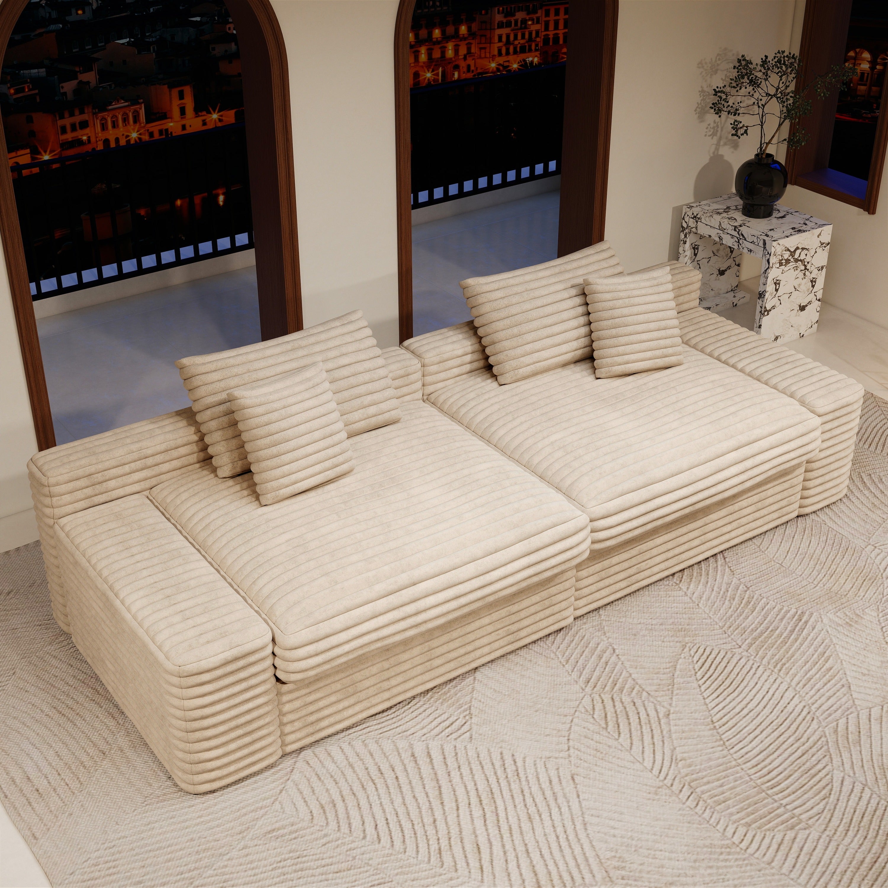 118" Beige Modular Sectional Sofa - No Assembly Couch