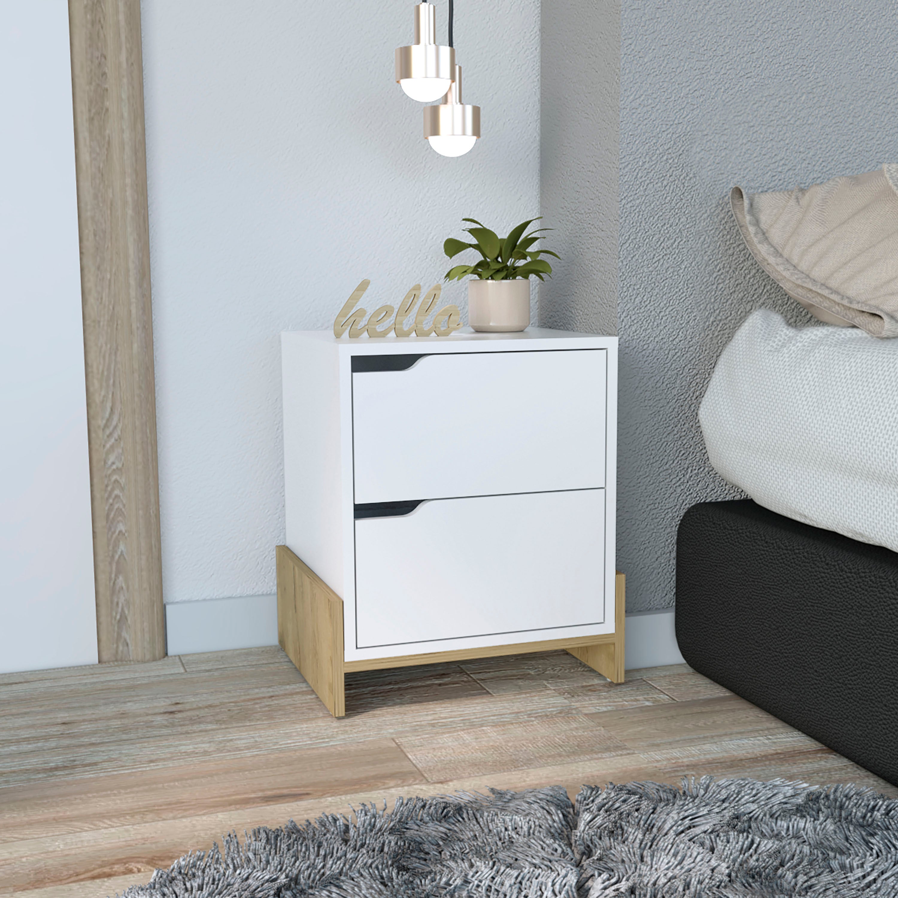 Luss Modern 2-Drawer Nightstand | Bedside Table for Bedroom