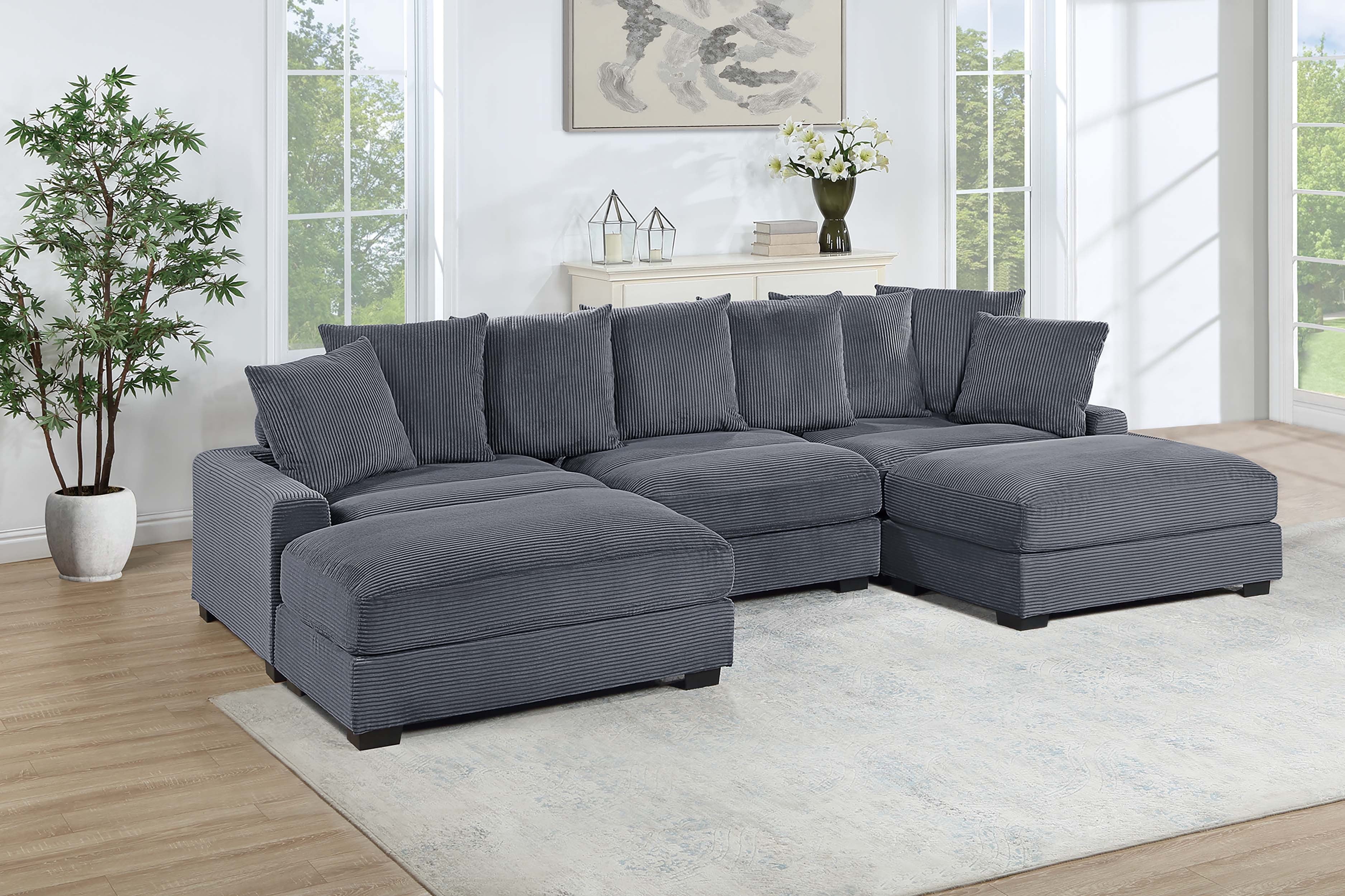 Dark Gray Corduroy Modular Sectional Couch Set