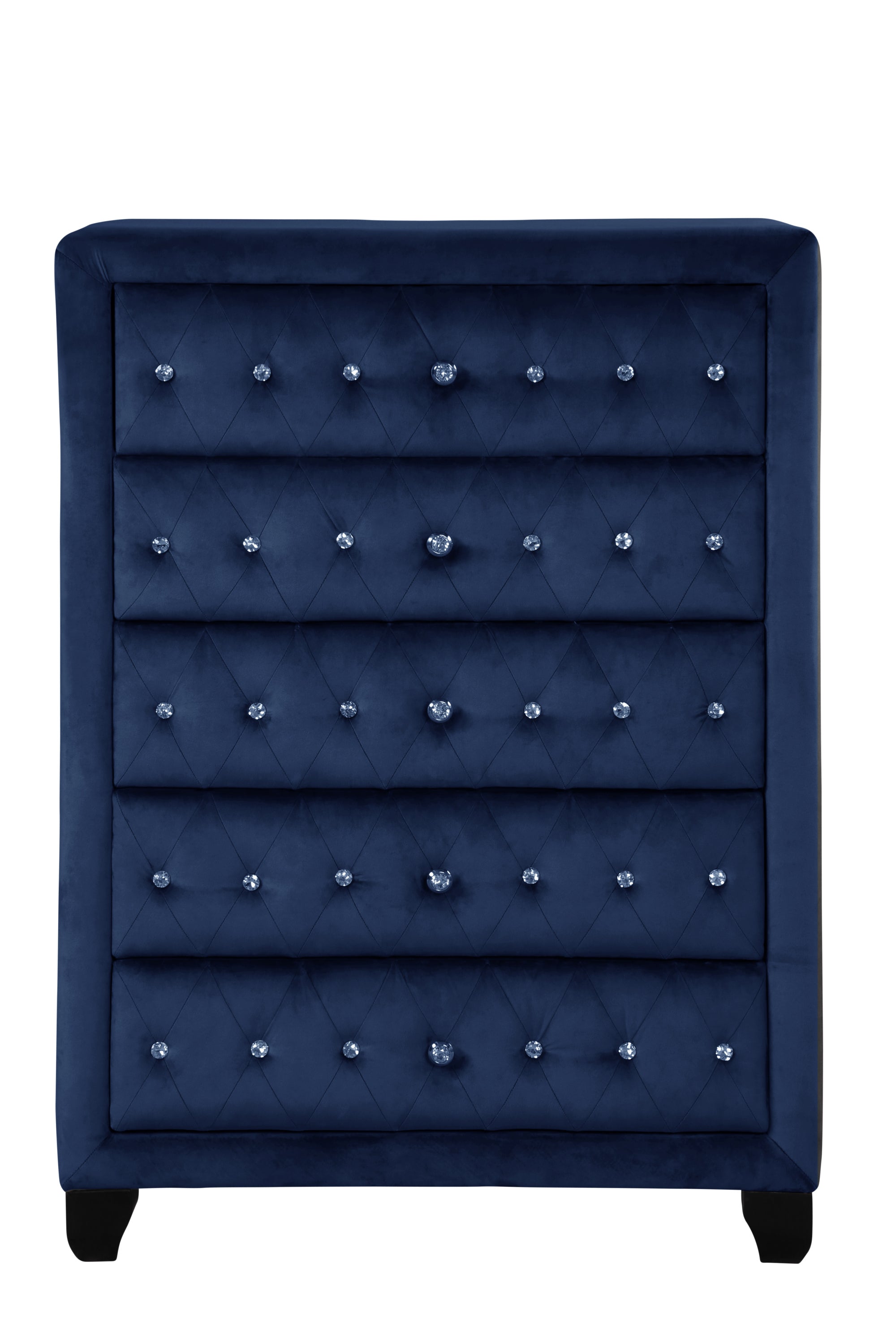 Modern Blue Velvet Tufted Wood 5-Drawer Chest