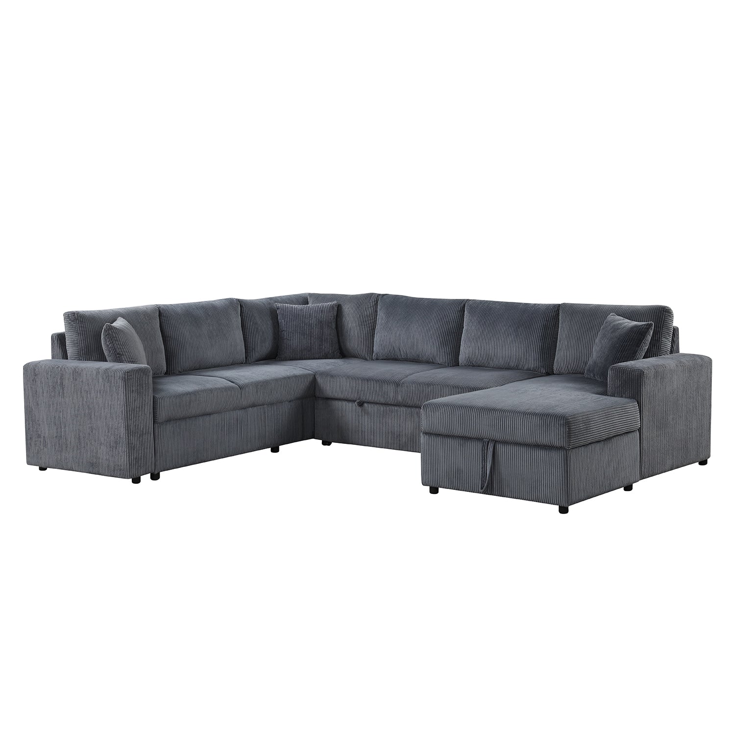 Gray Corduroy Sleeper Sectional Sofa Storage Chaise