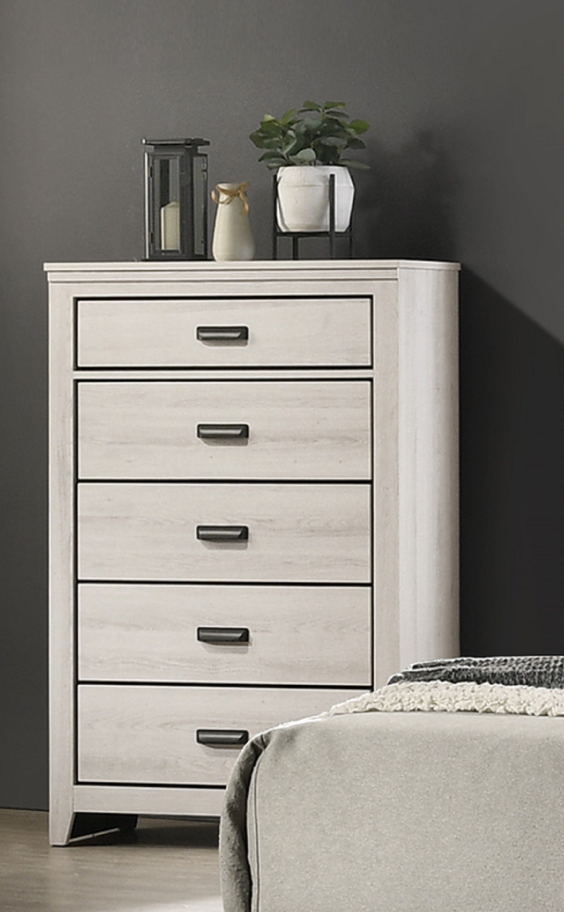 Rustic Contemporary Chest: 5-Drawer Beige White Bedroom Furniture