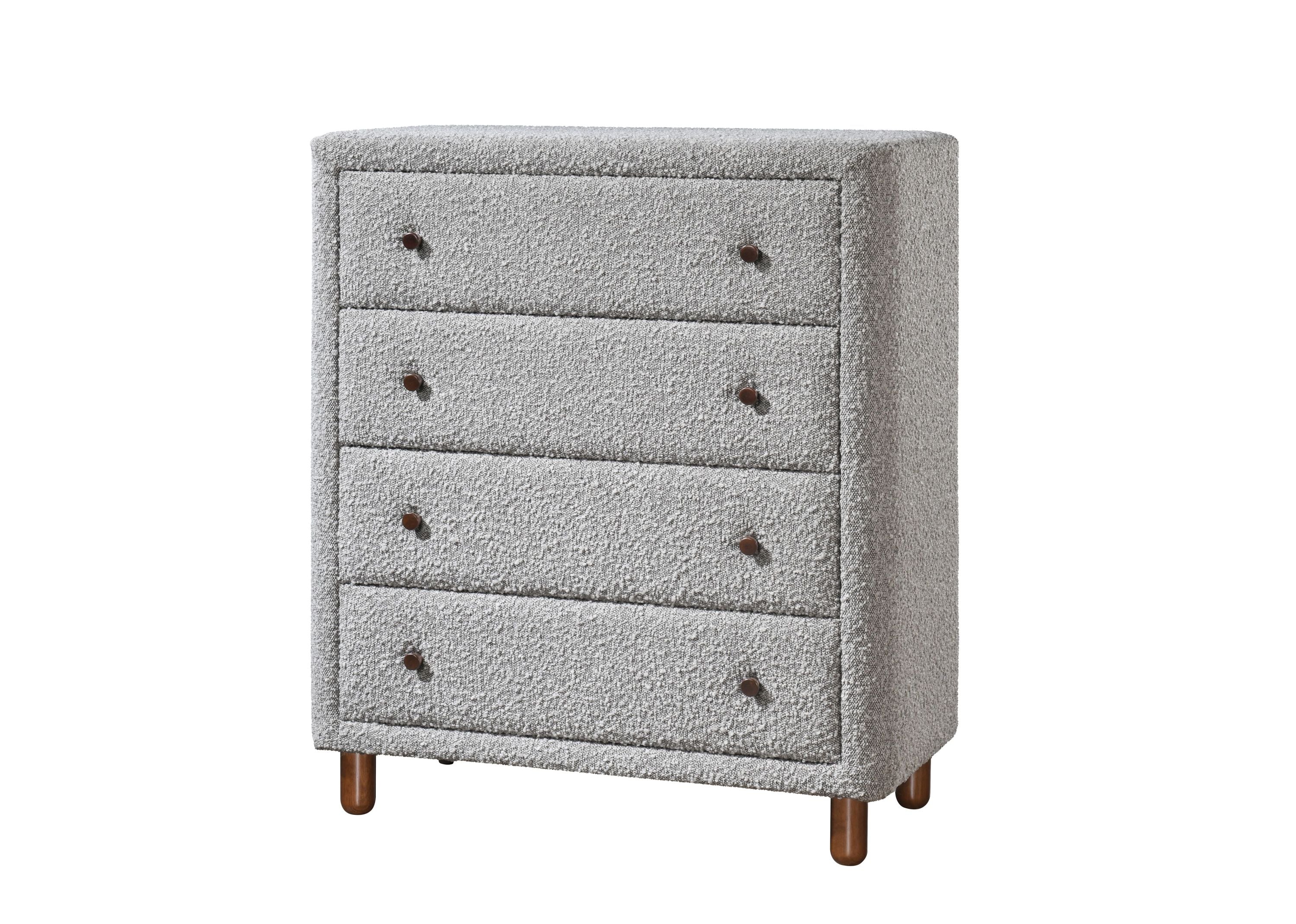 Grey Upholstered 4-Drawer Chest: Chic Bedroom Storage Solution
