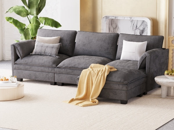 Large 3-Seater L-Shape Sofa w/ Ottoman & Pockets
