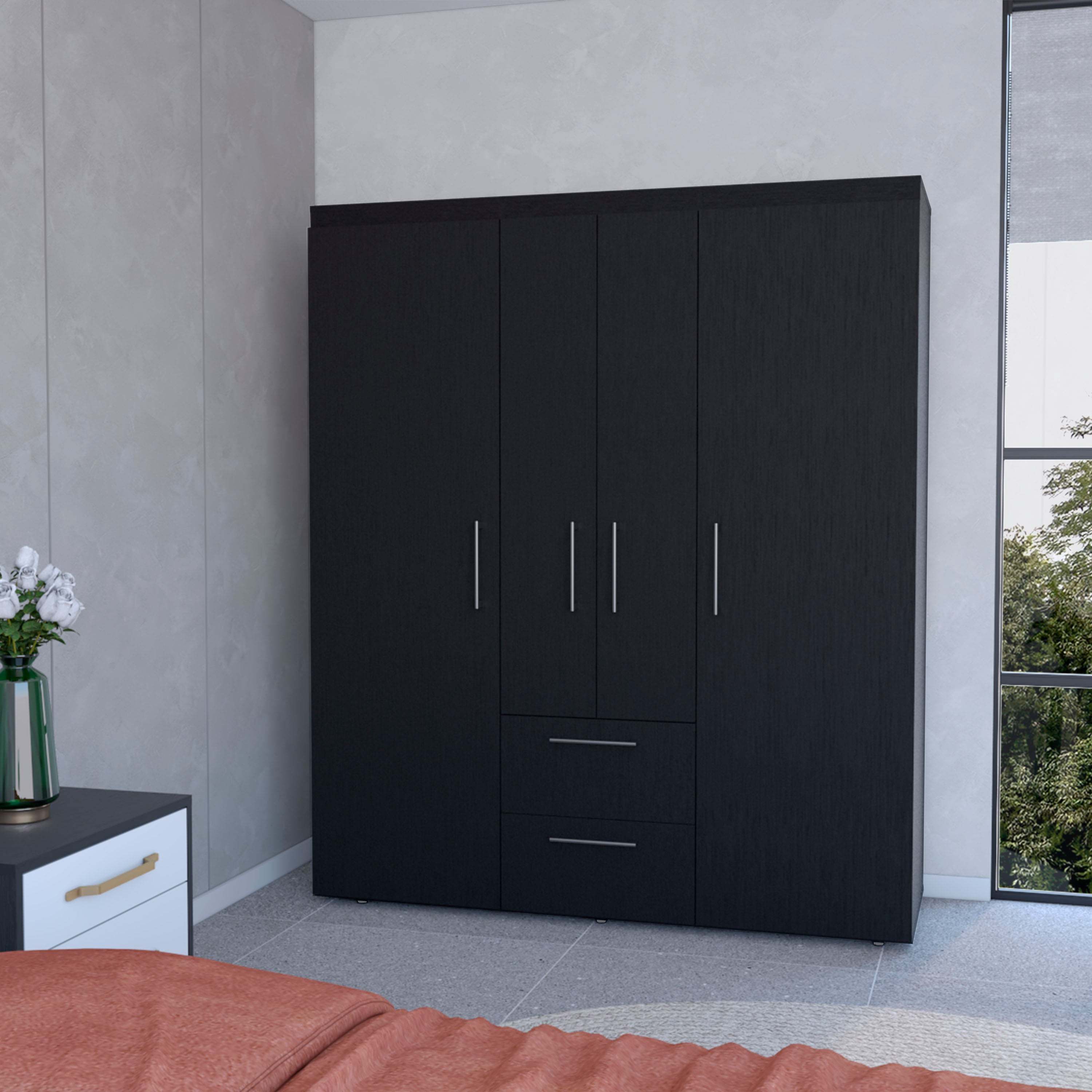 Wenge All-in-One 2-Door Armoire: Stylish & Functional Storage