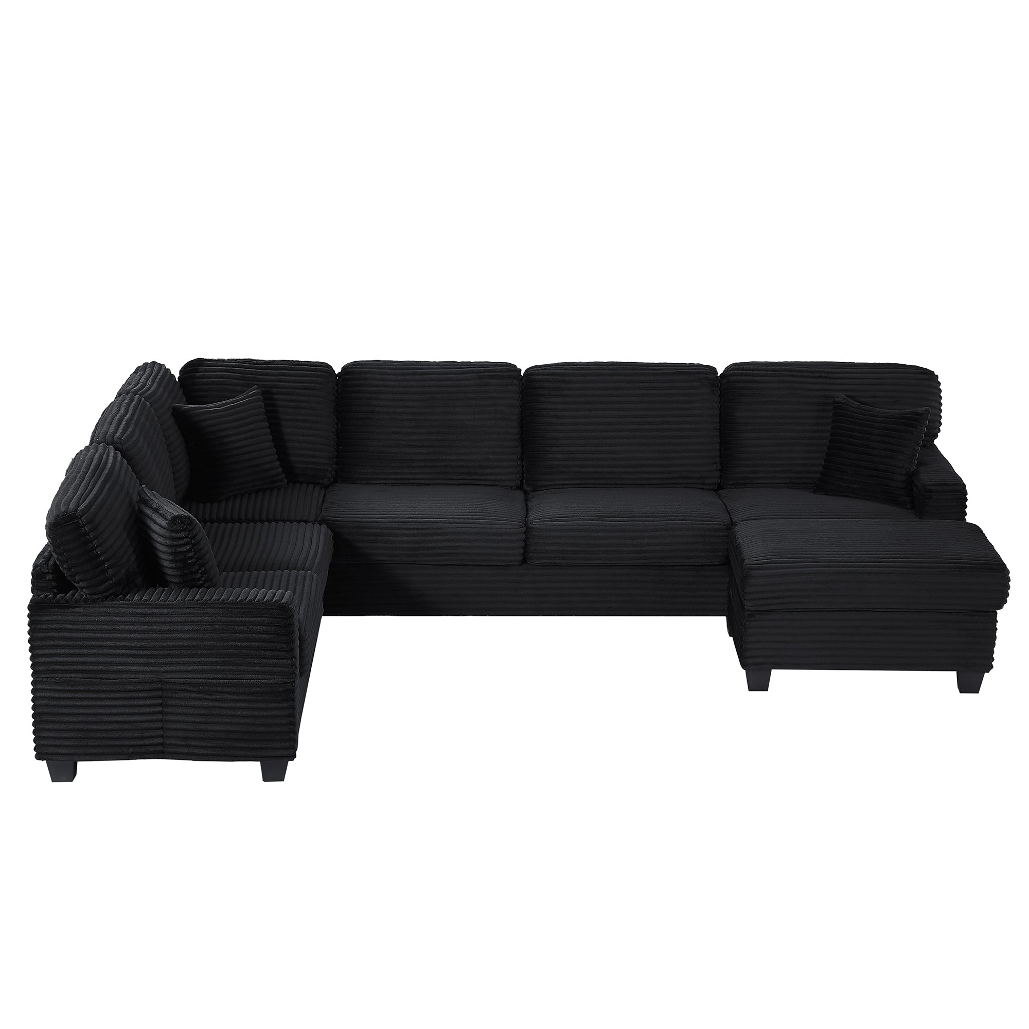 Black Corduroy U-Shape Sectional Sofa w/ Ottoman Storage