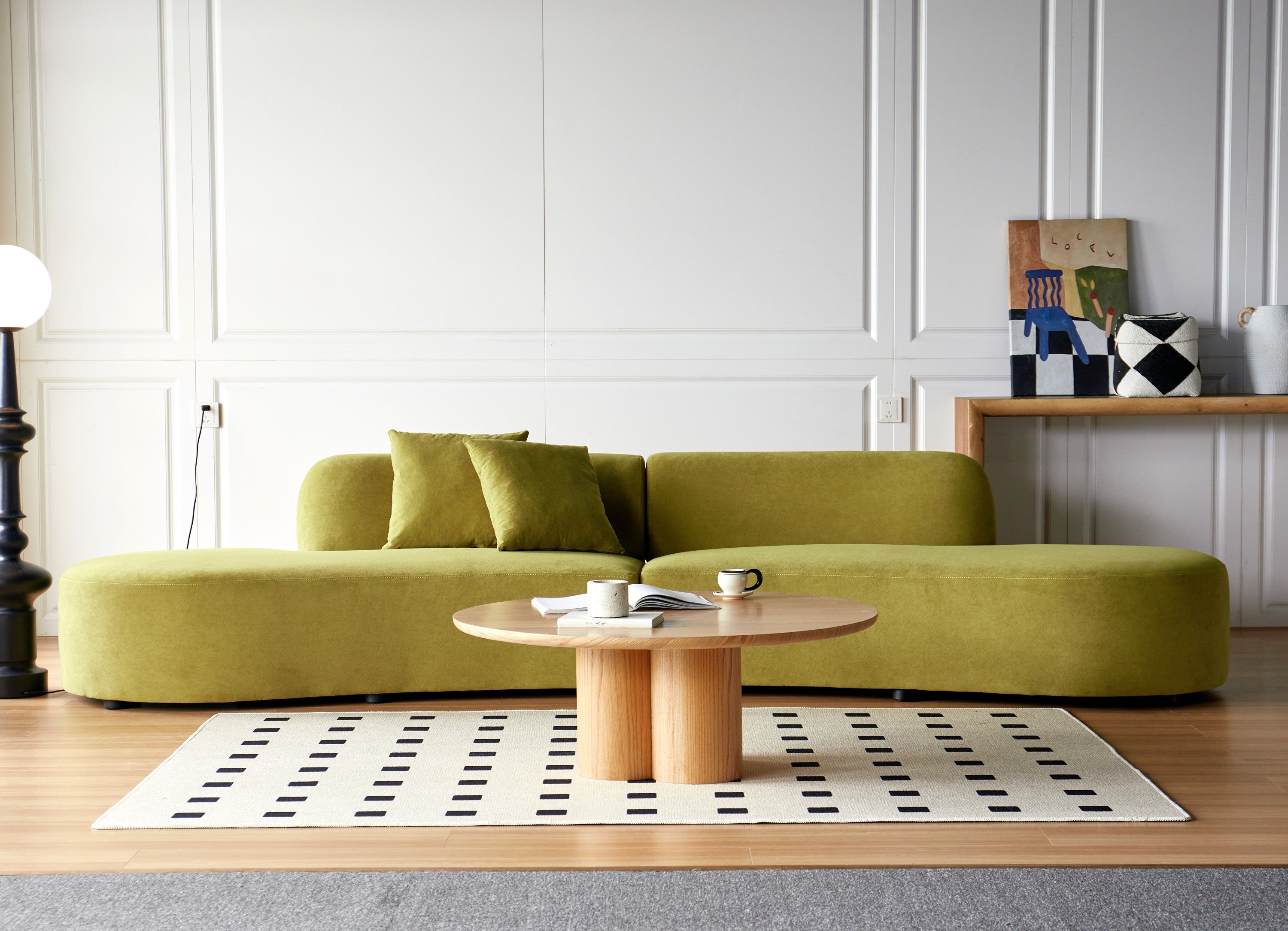 Olive Green Luxury 6-Seater Curved Velvet Sofa Modern Home