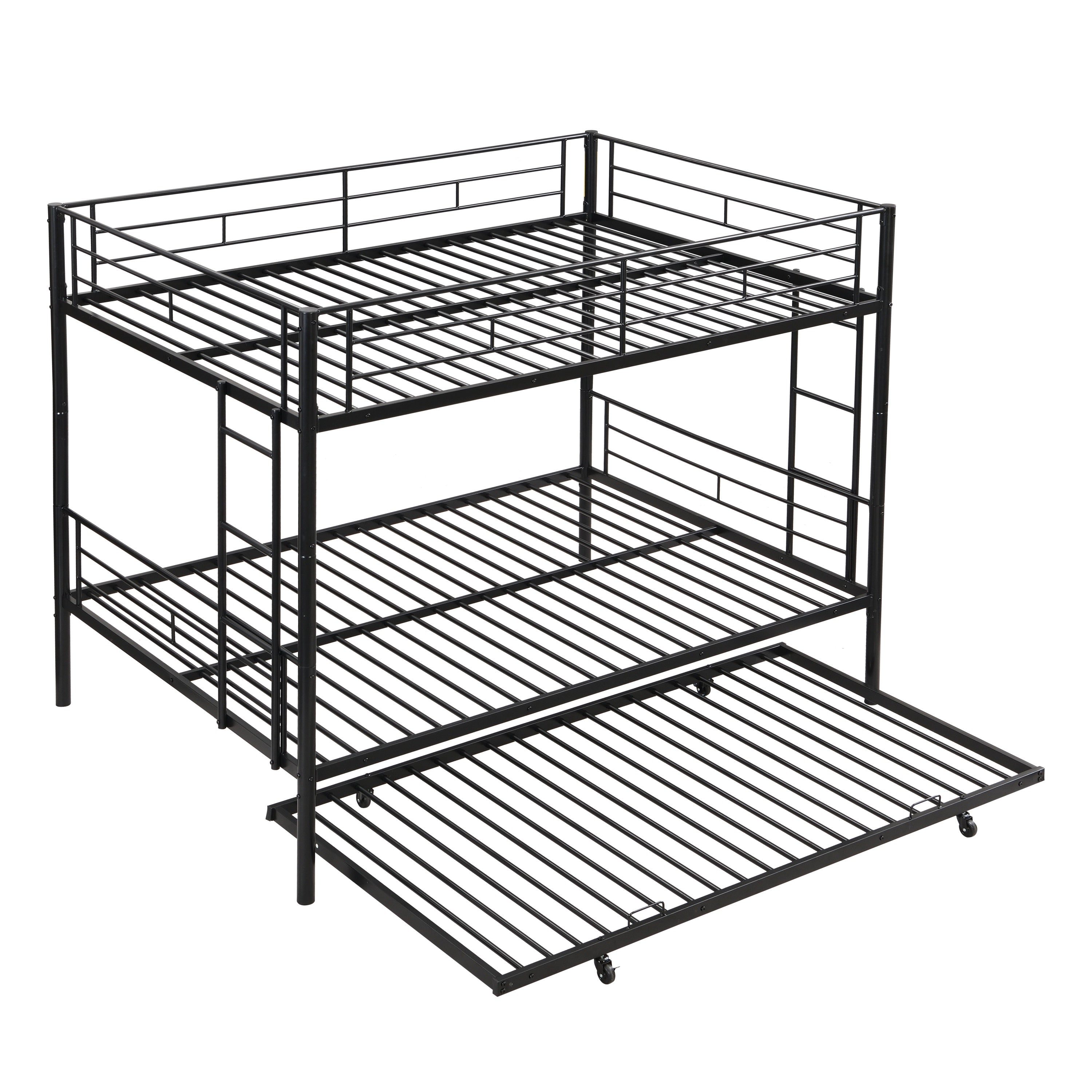 Full Over Full Bunk Bed with Trundle - Modern Black Metal & Easy Assembly