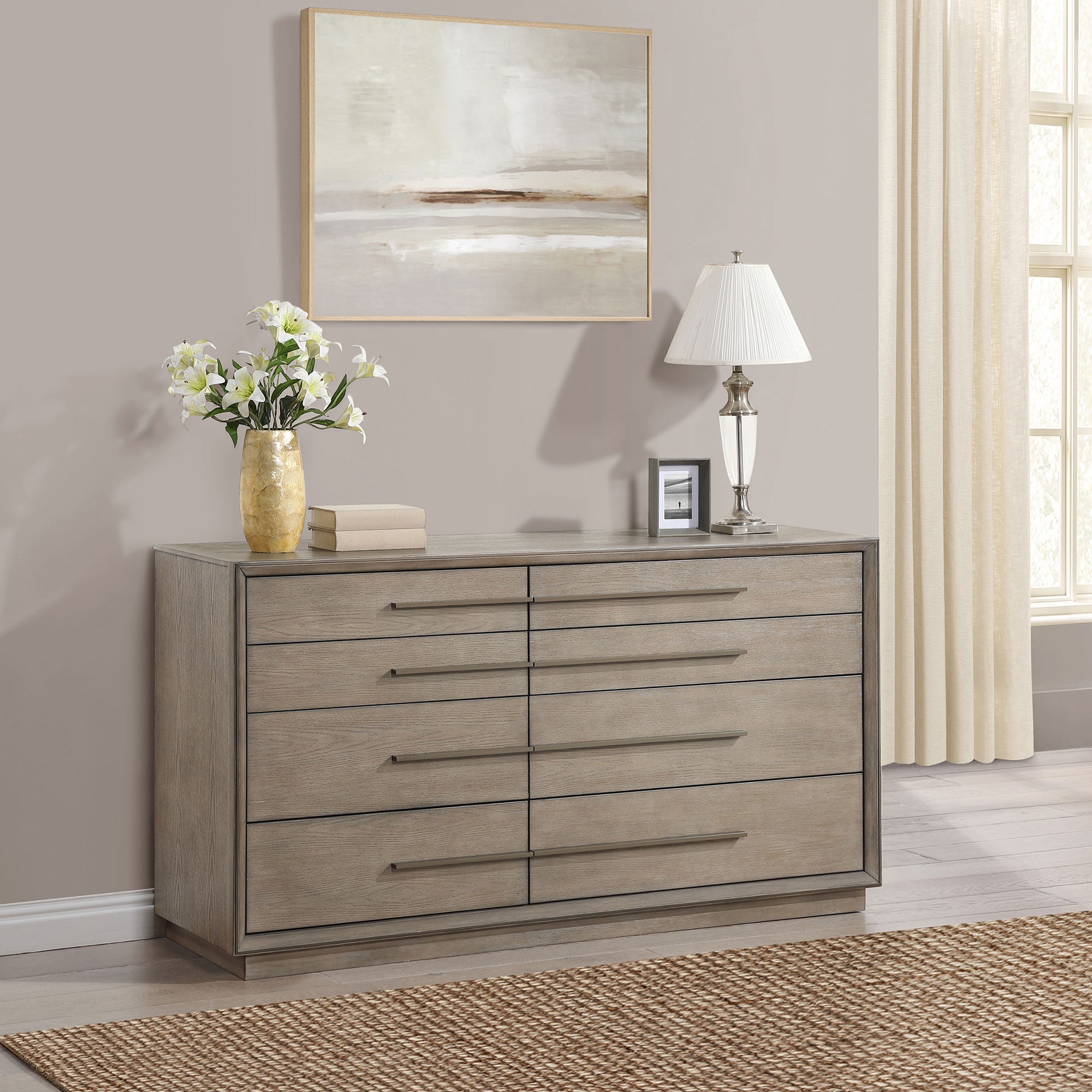 Prescott Taupe Oak 8-Drawer Dresser: Bedroom Storage