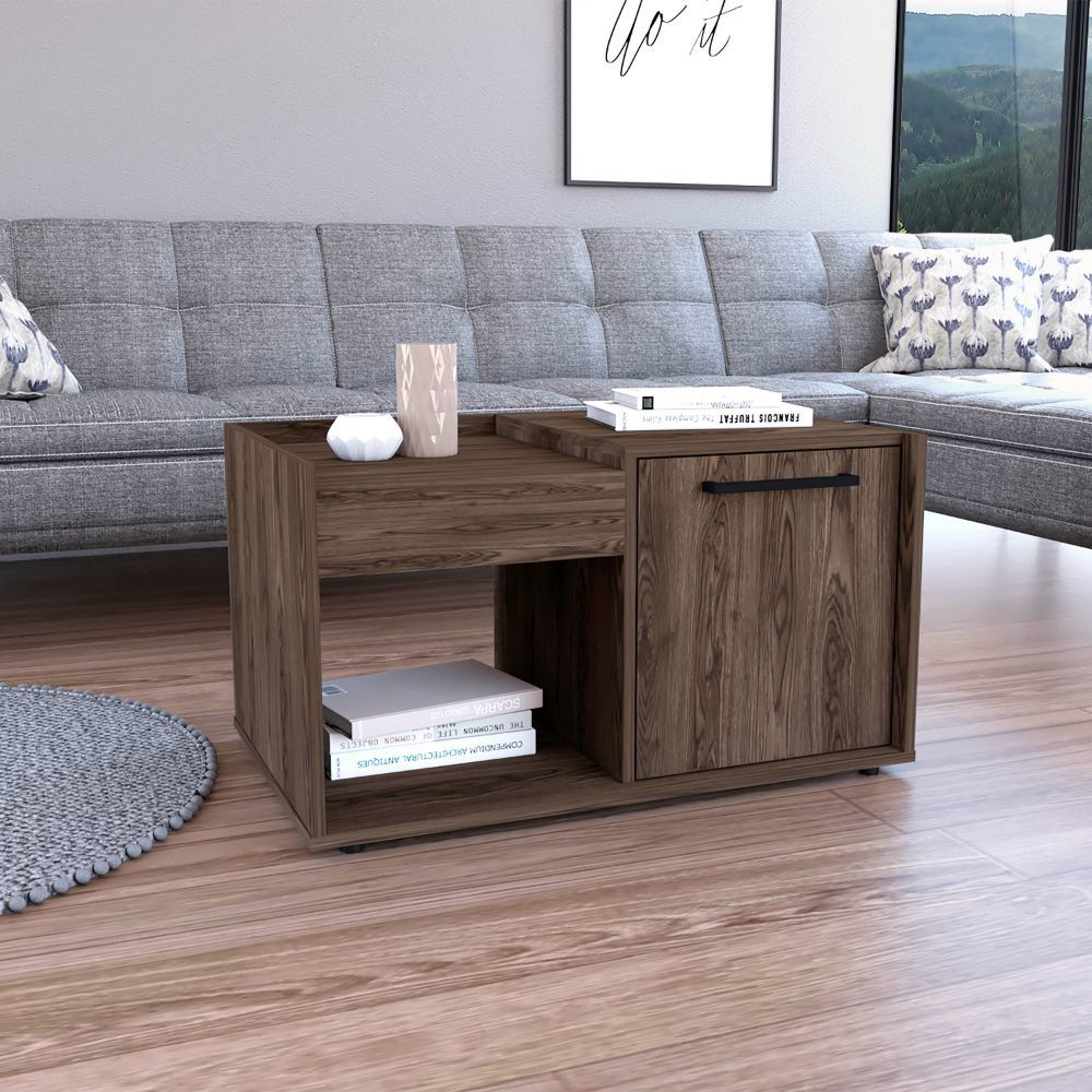 Velvet Coffee Table with Open Shelf & Storage Cabinet