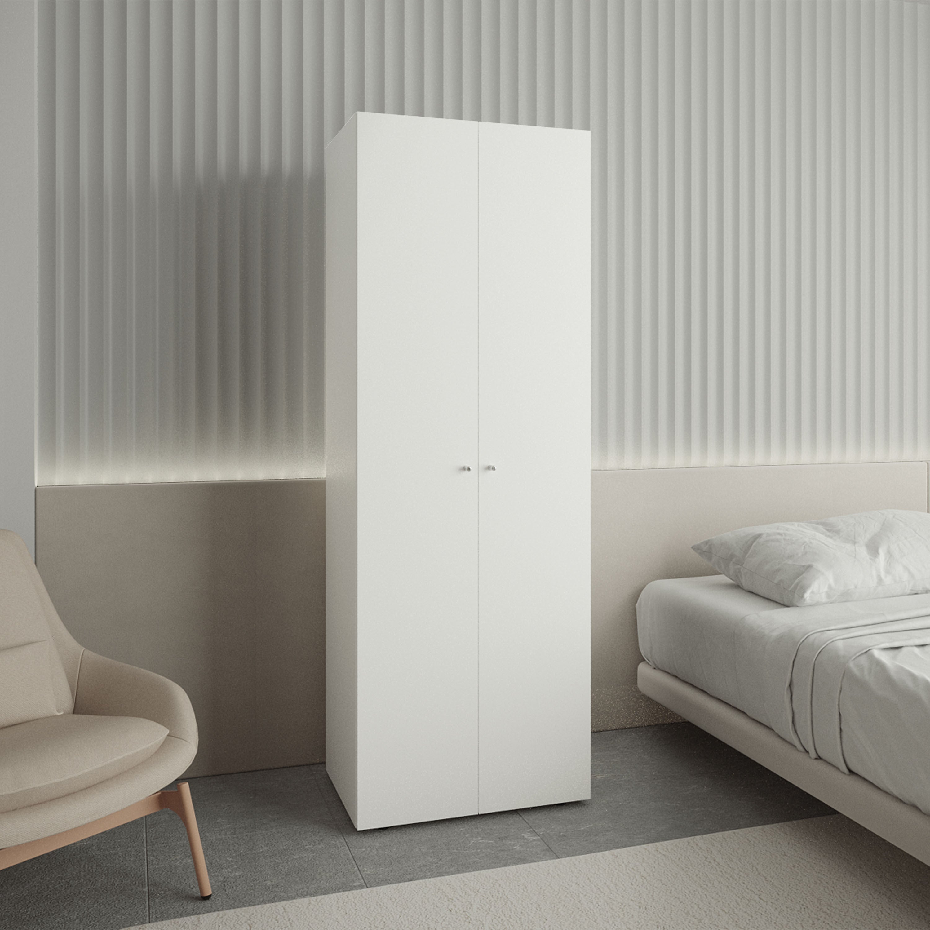 White 2-Door Closet Armoire System: Rod & Shelf Bedroom Storage