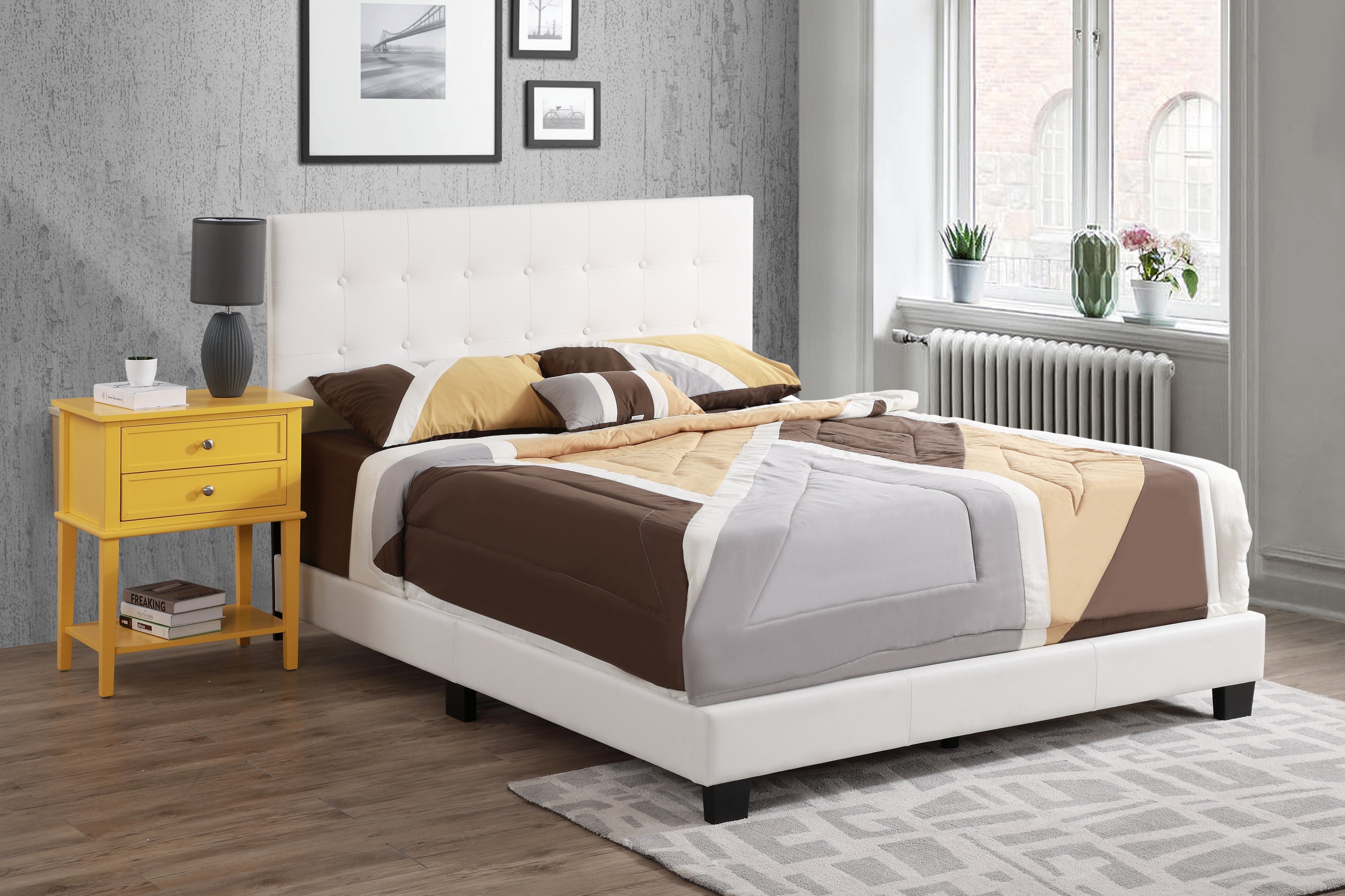 Glory Furniture Caldwell Full Bed - White Upholstered Frame | Shop Now!