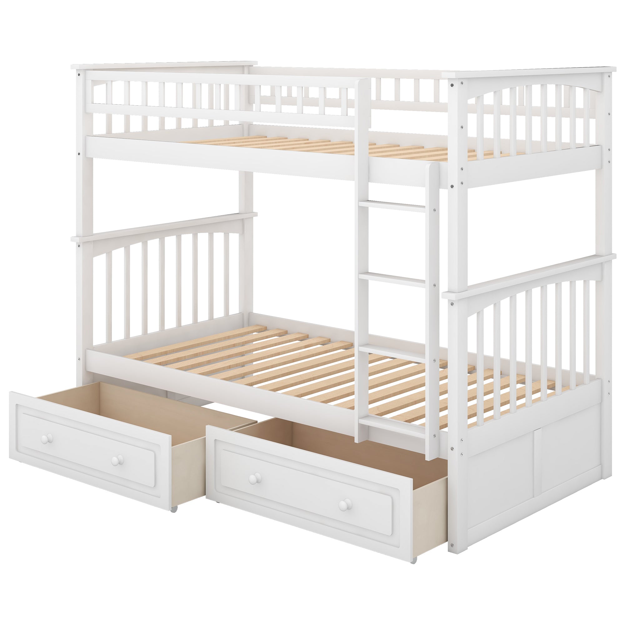 White Convertible Twin Over Twin Bunk Bed w/ Storage Drawers