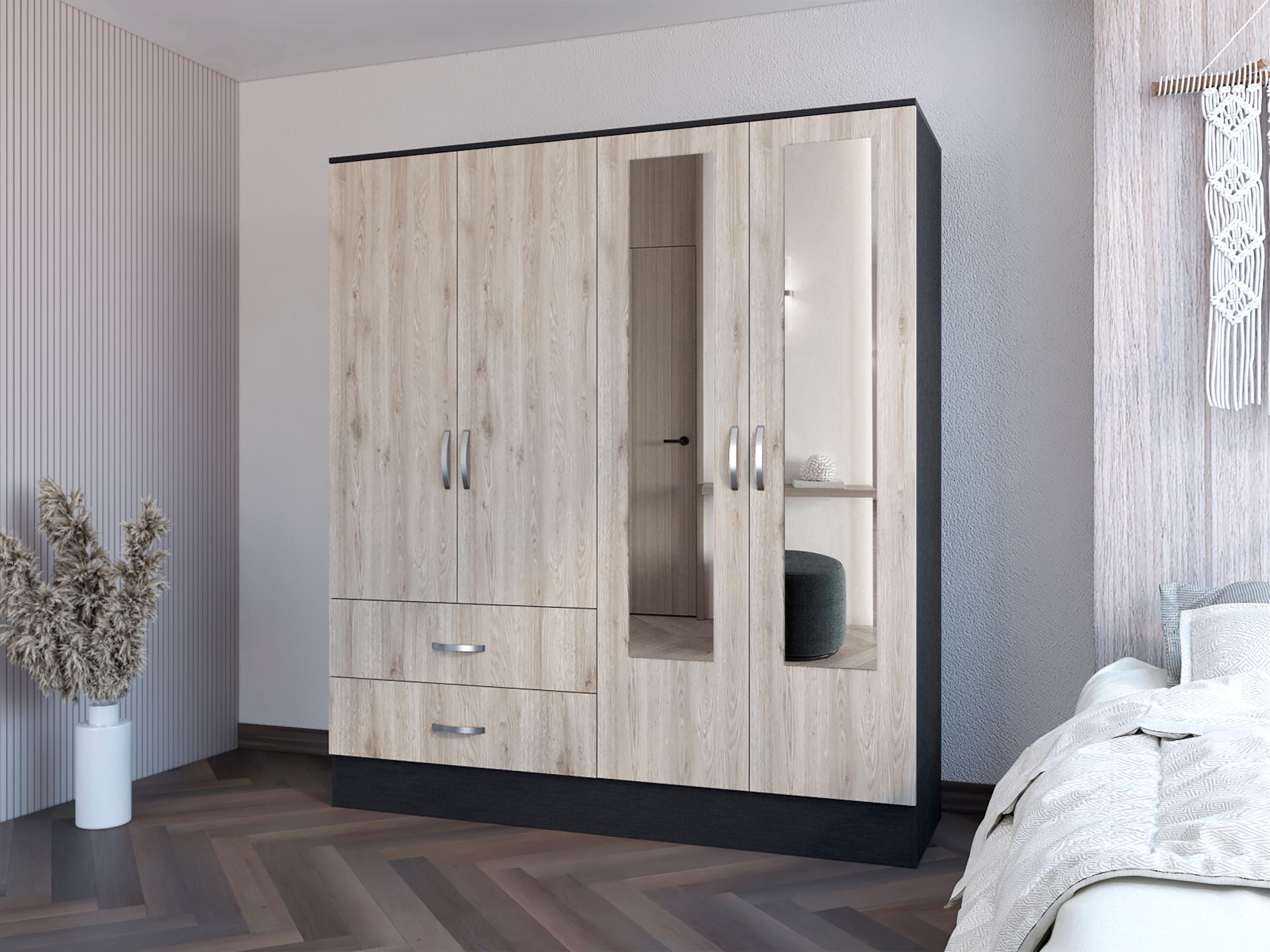 Ron Bedroom Armoire - Black & Light Gray Wardrobe