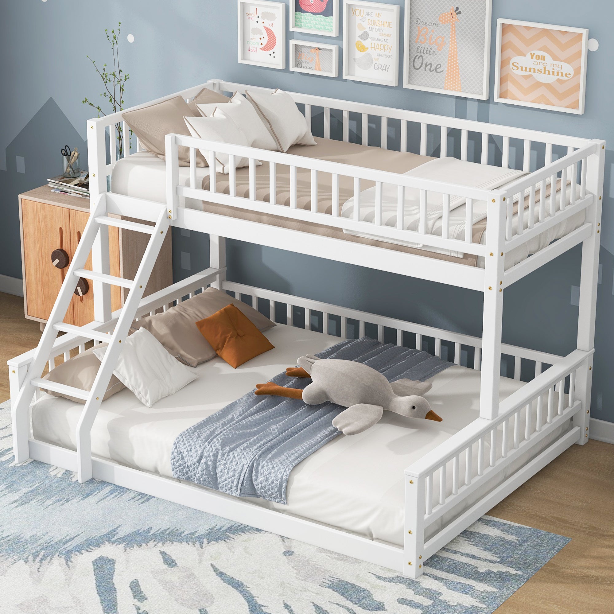 Twin XL Over Queen Bunk Bed White - Ladder & Guardrails