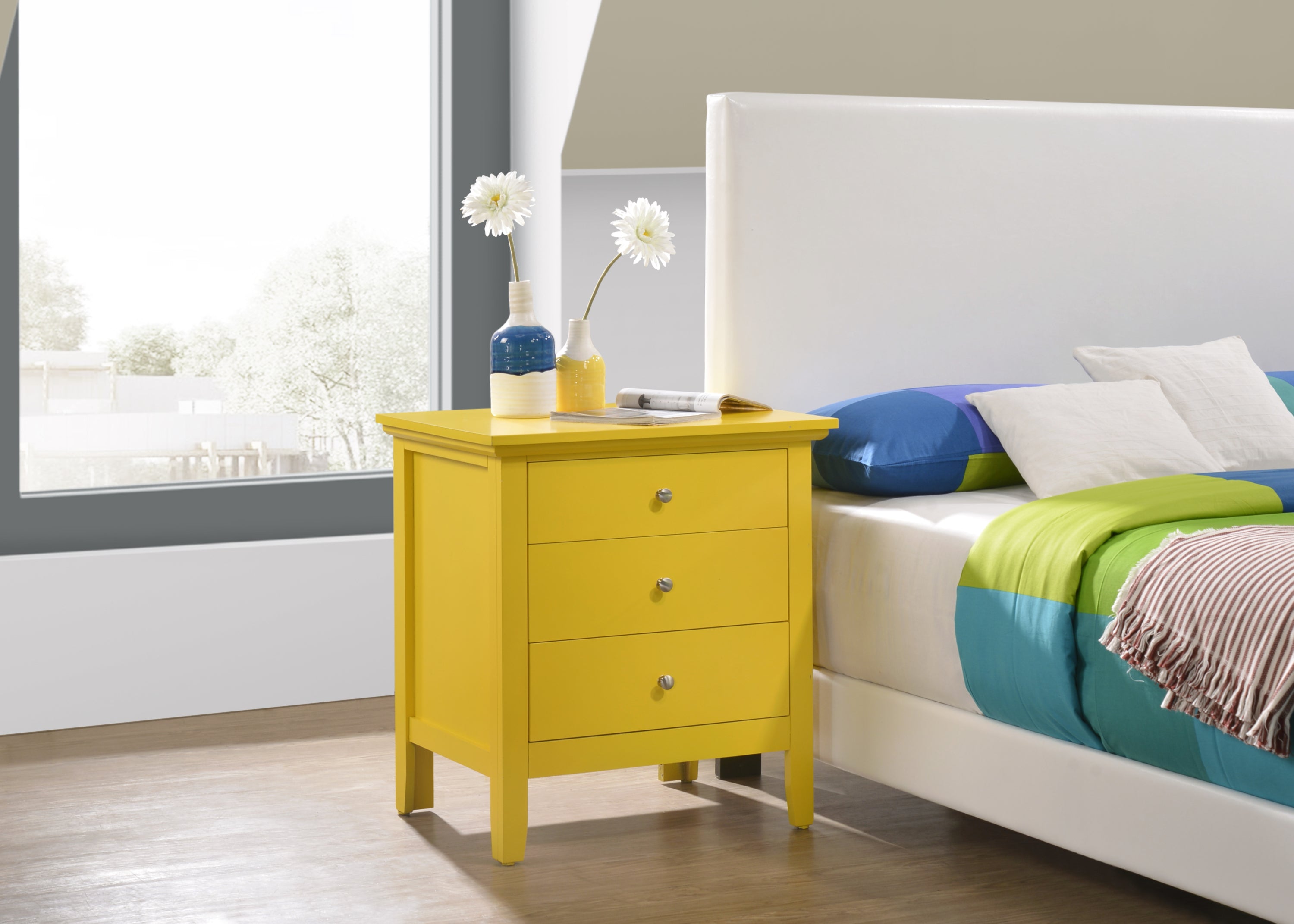 Vibrant Casual Yellow Nightstand: Stylish Bedroom Furniture Storage