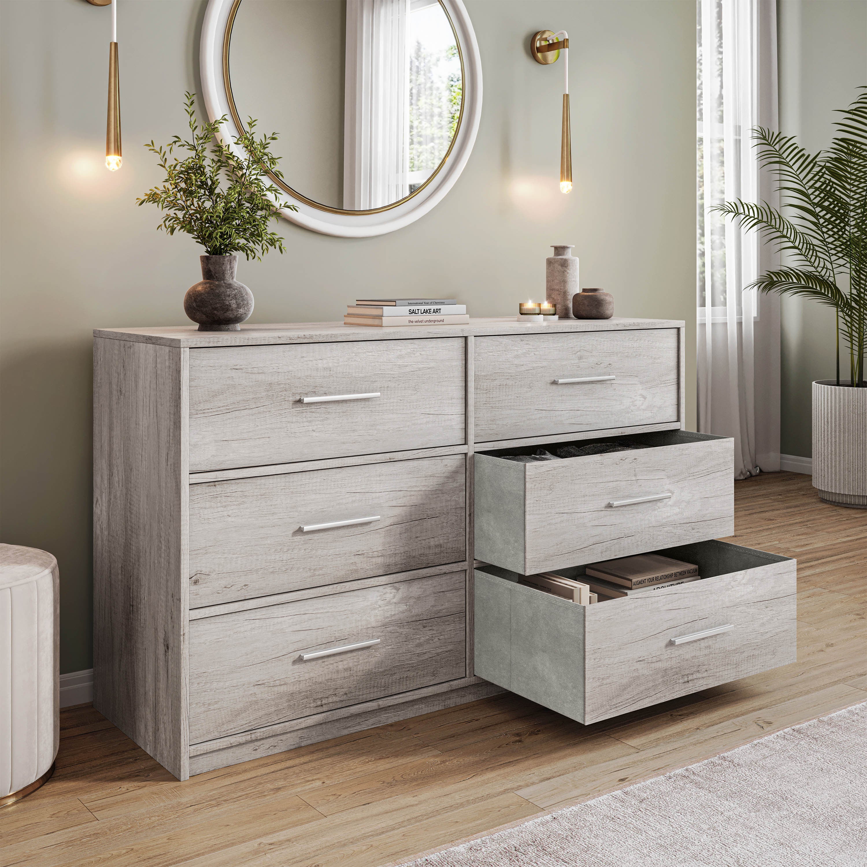 Grey 6-Drawer Dresser with Large Fabric Drawers - Storage Solution