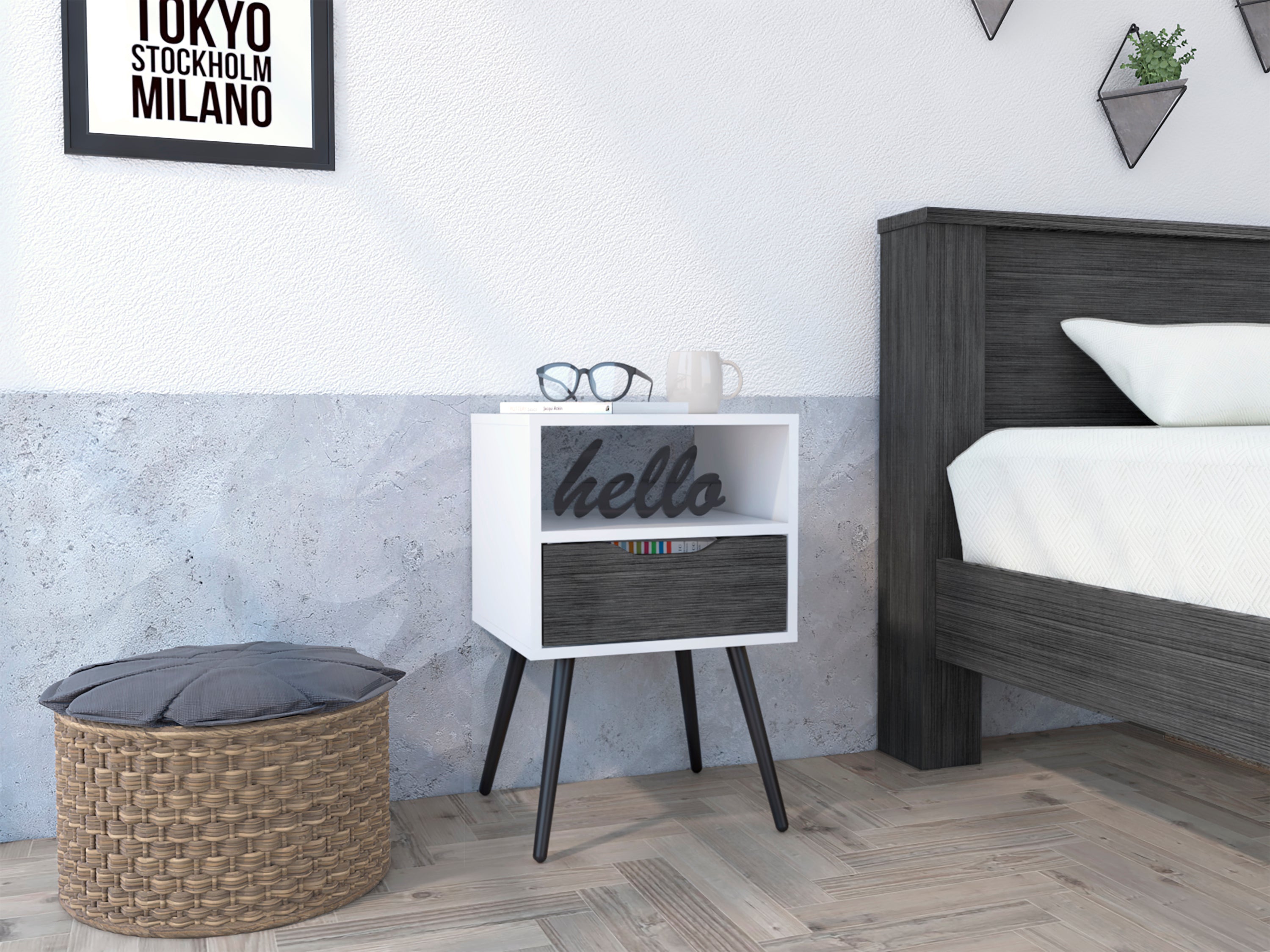 Haverson 1-Drawer 1-Shelf Nightstand - Smokey Oak & White