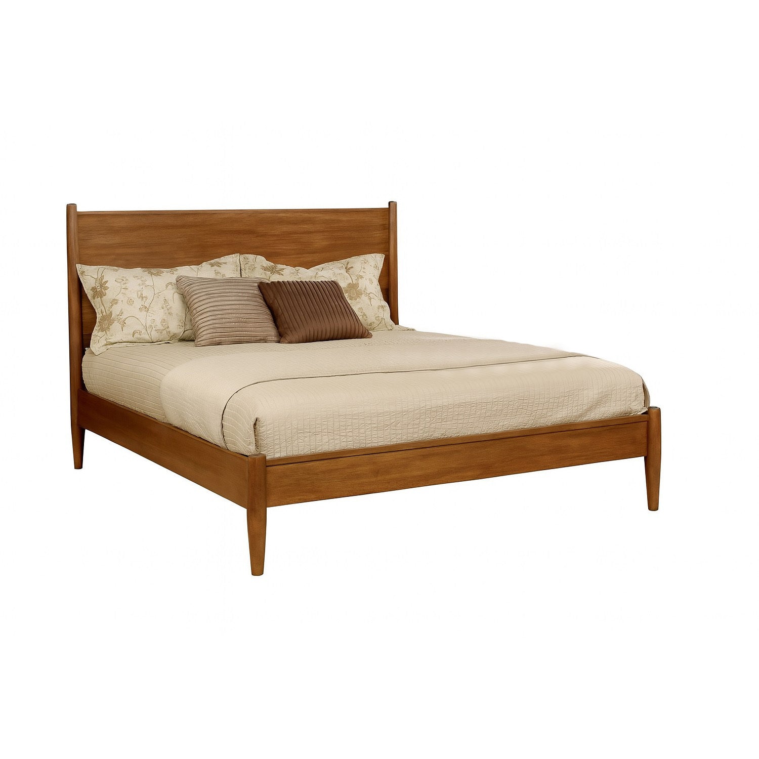 Mid-Century Modern Eastern King Oak Platform Bed - Wooden Frame