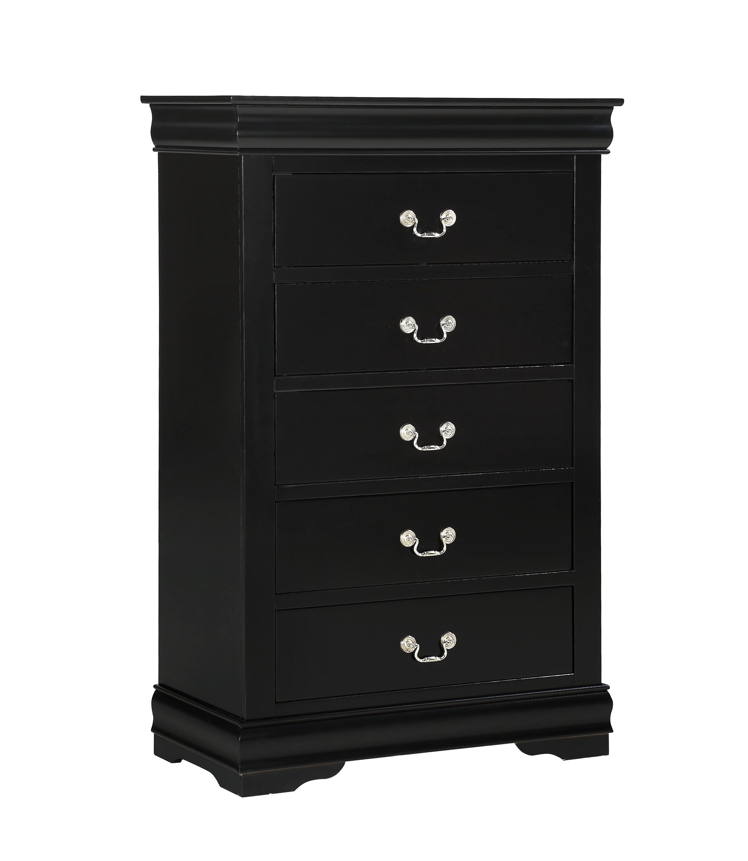 Black Louis Philip 5-Drawer Solid Wood Chest