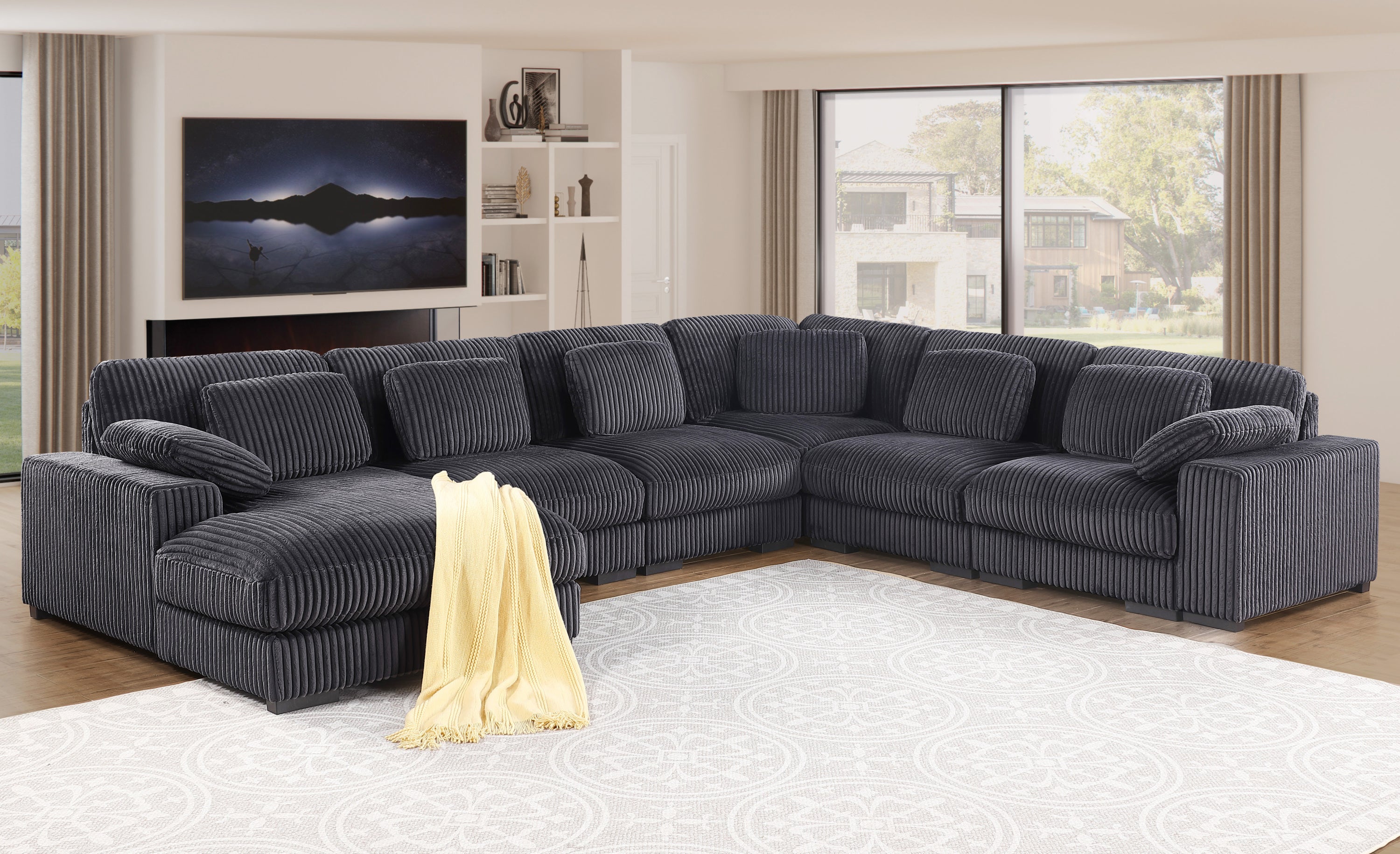 Nadine Dark Gray Corduroy Modular Sectional Sofa w/Left Chaise